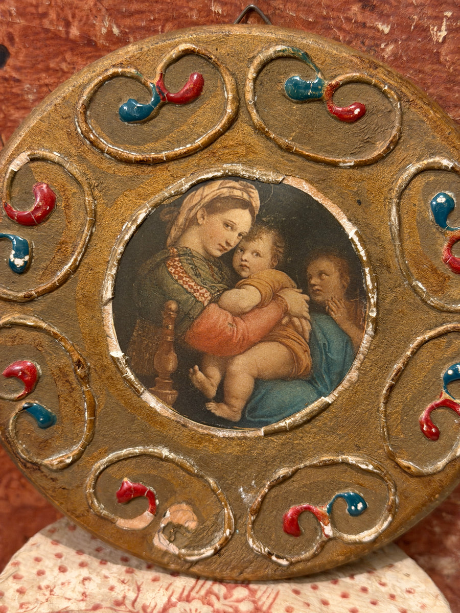 Vintage Florentine Tole Plaque - Madonna of the Chair Raphael – Monahan ...