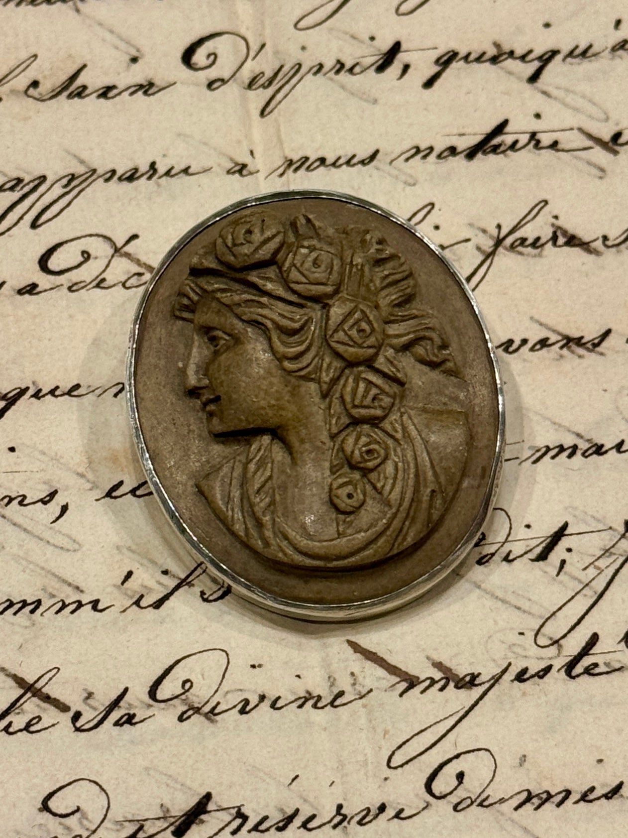 Antique VIctorian Lava Cameo Brooch circa 1860s