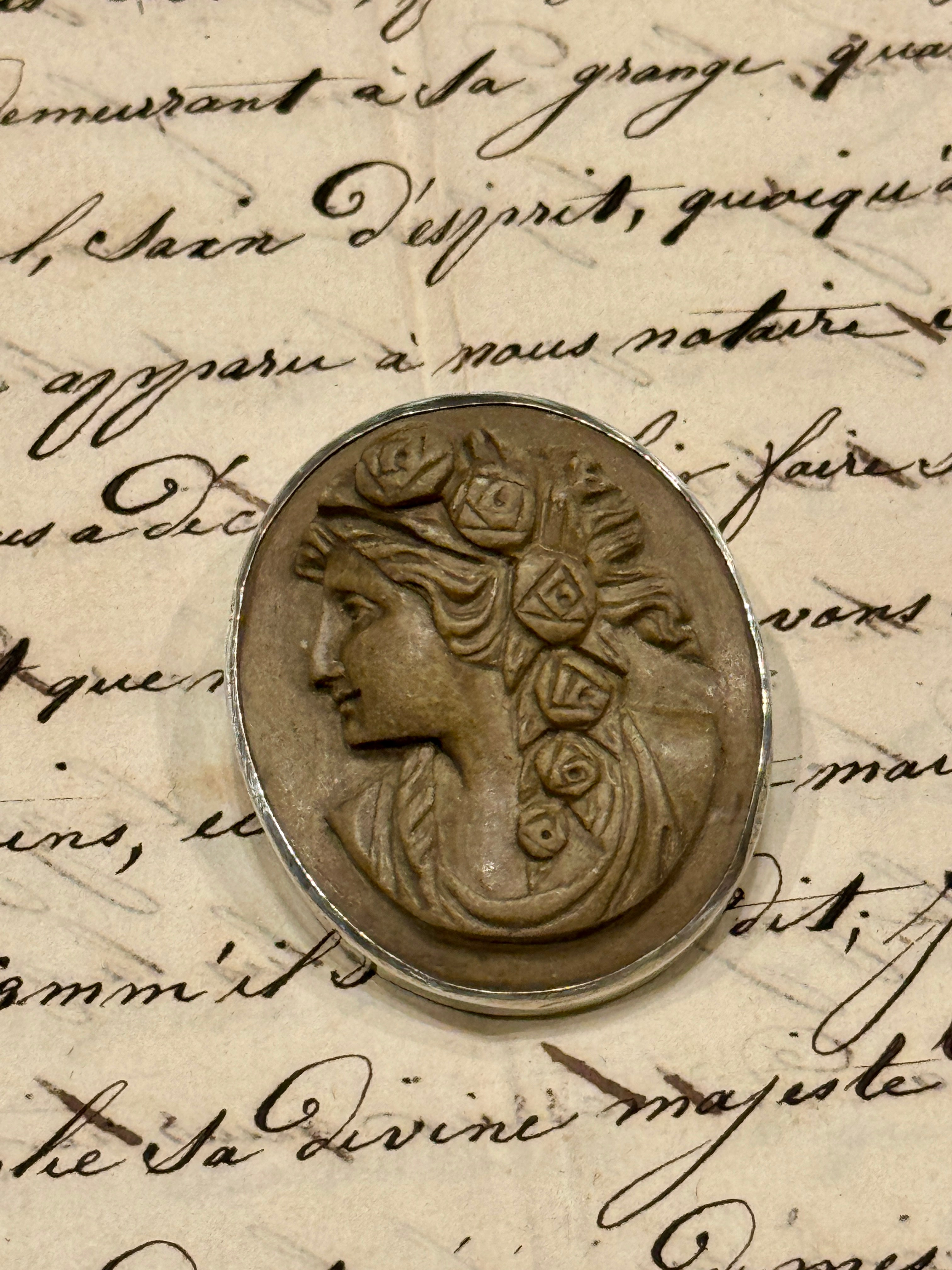 Antique VIctorian Lava Cameo Brooch circa 1860s