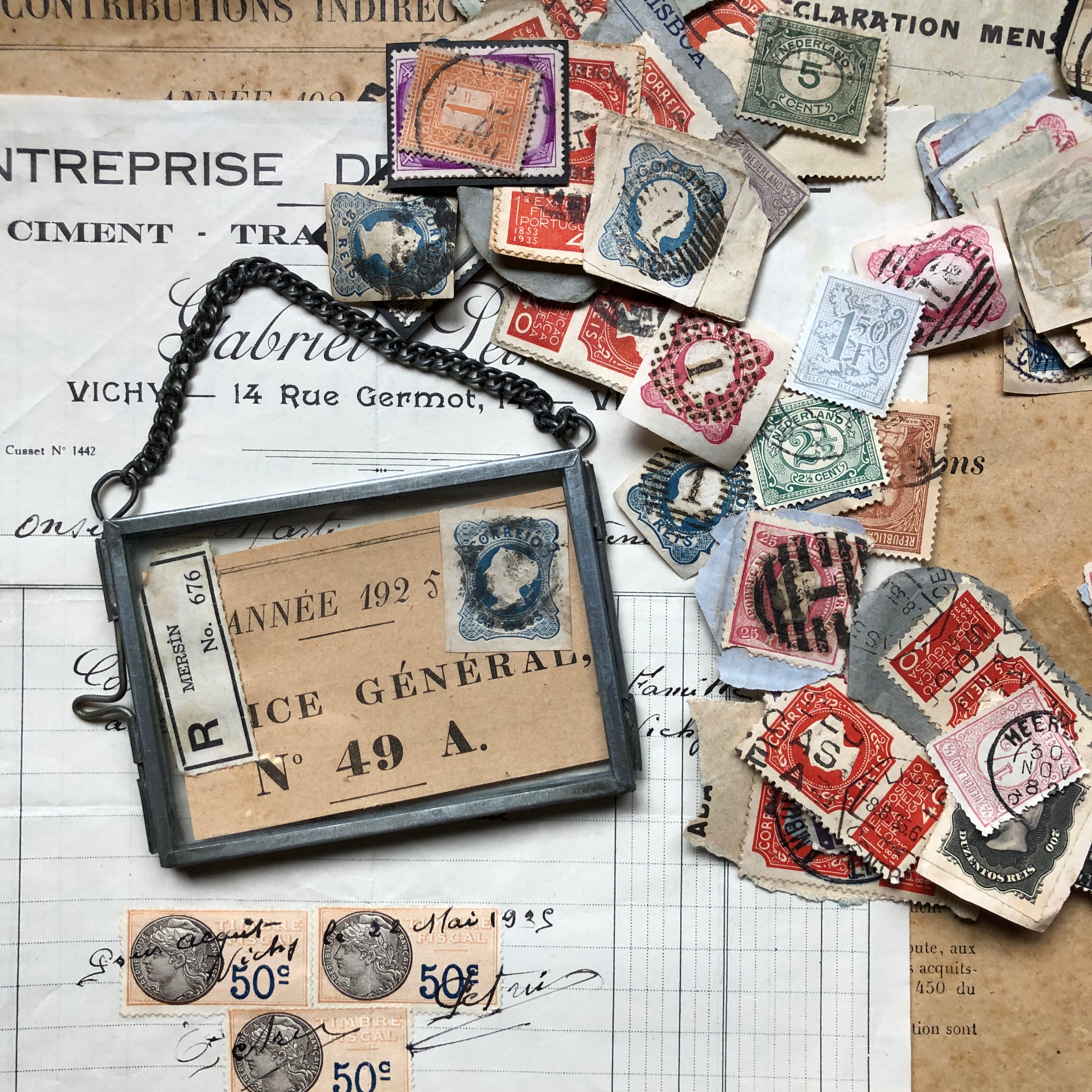Ephemera Filed Glass Frame with Chain Hanger