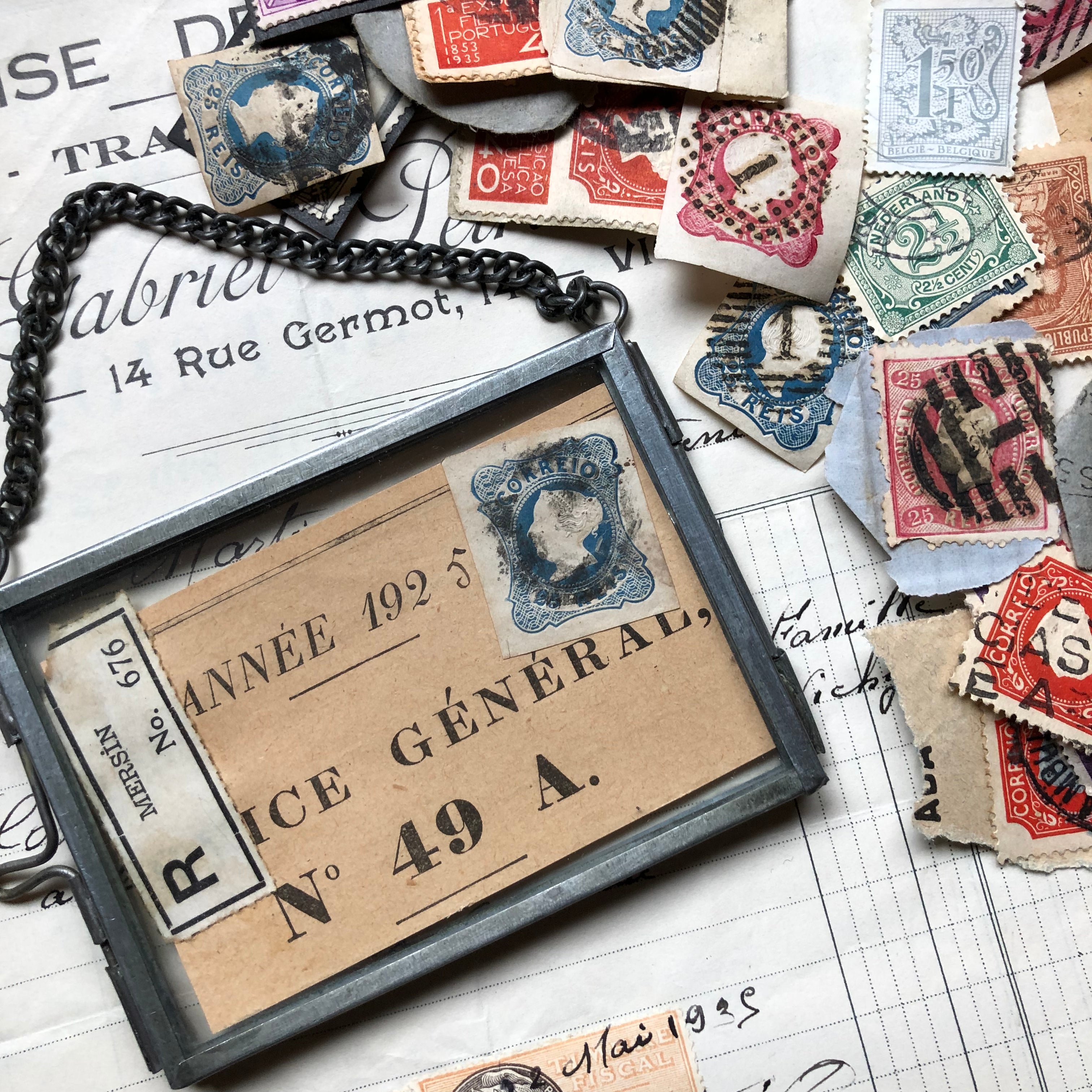 Ephemera Filed Glass Frame with Chain Hanger