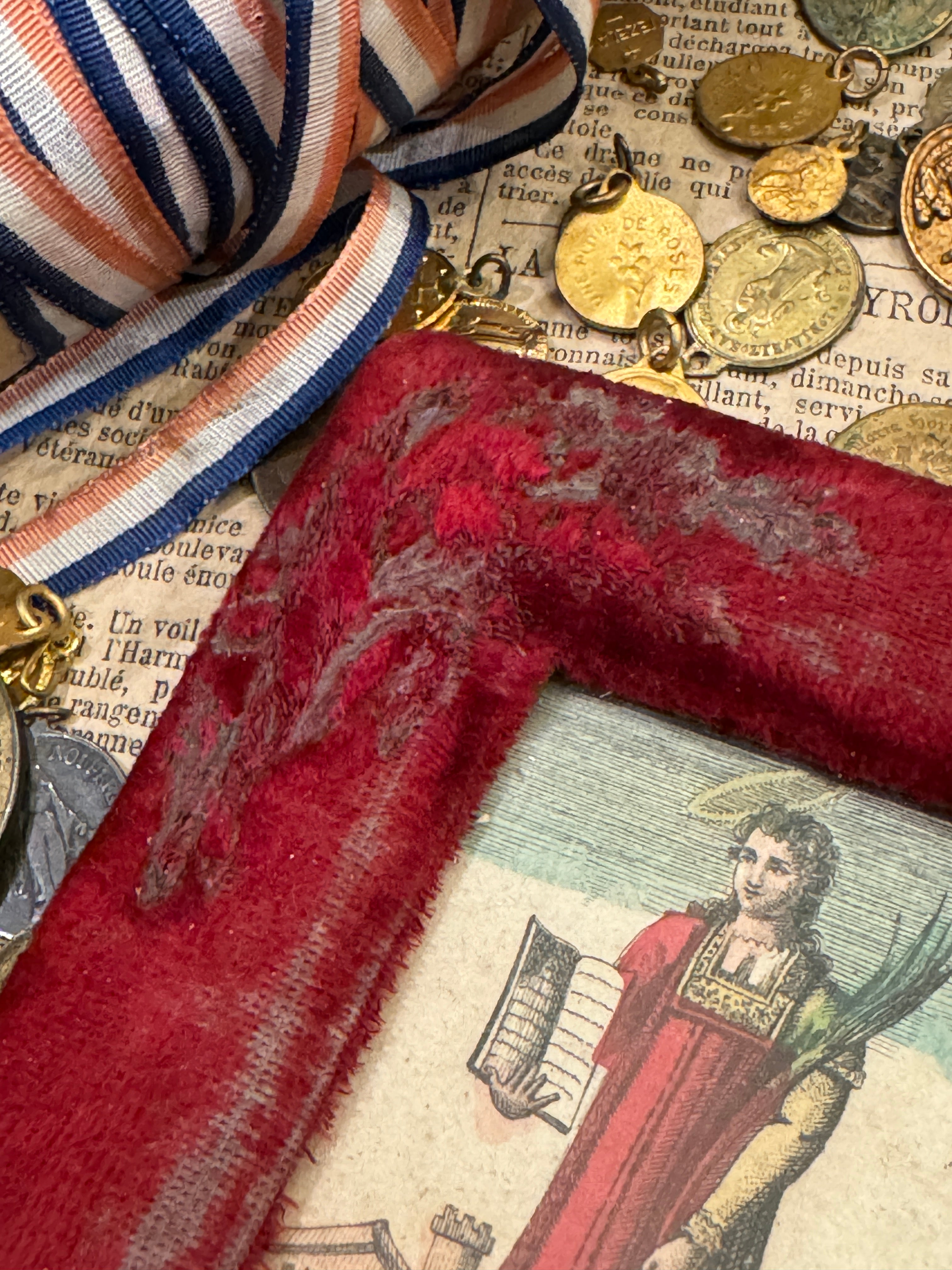 Early 1800s French Religious Icon - STE GERVAIS in Red Velvet