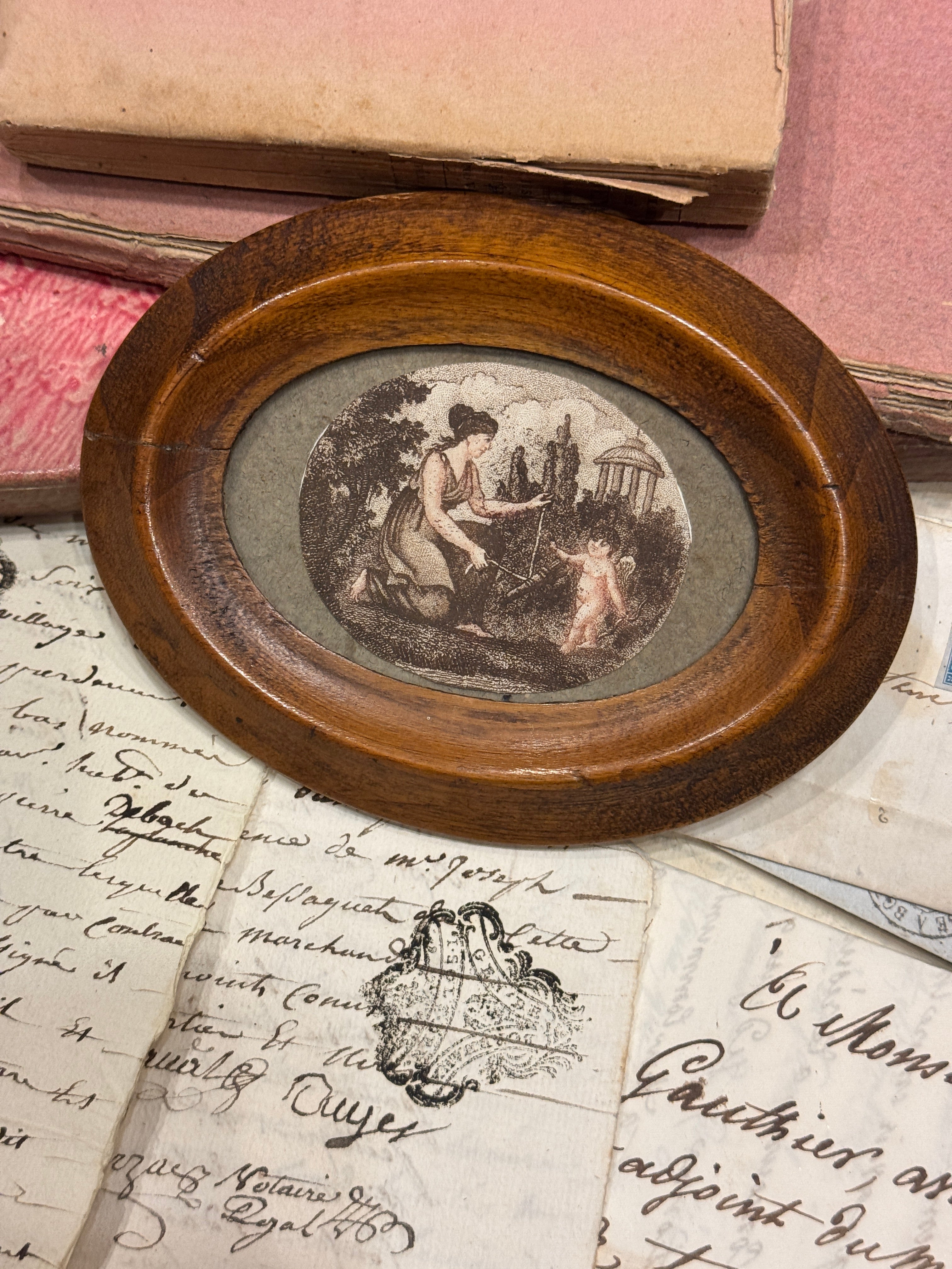 Antique 1700s French Miniature Framed Engraving