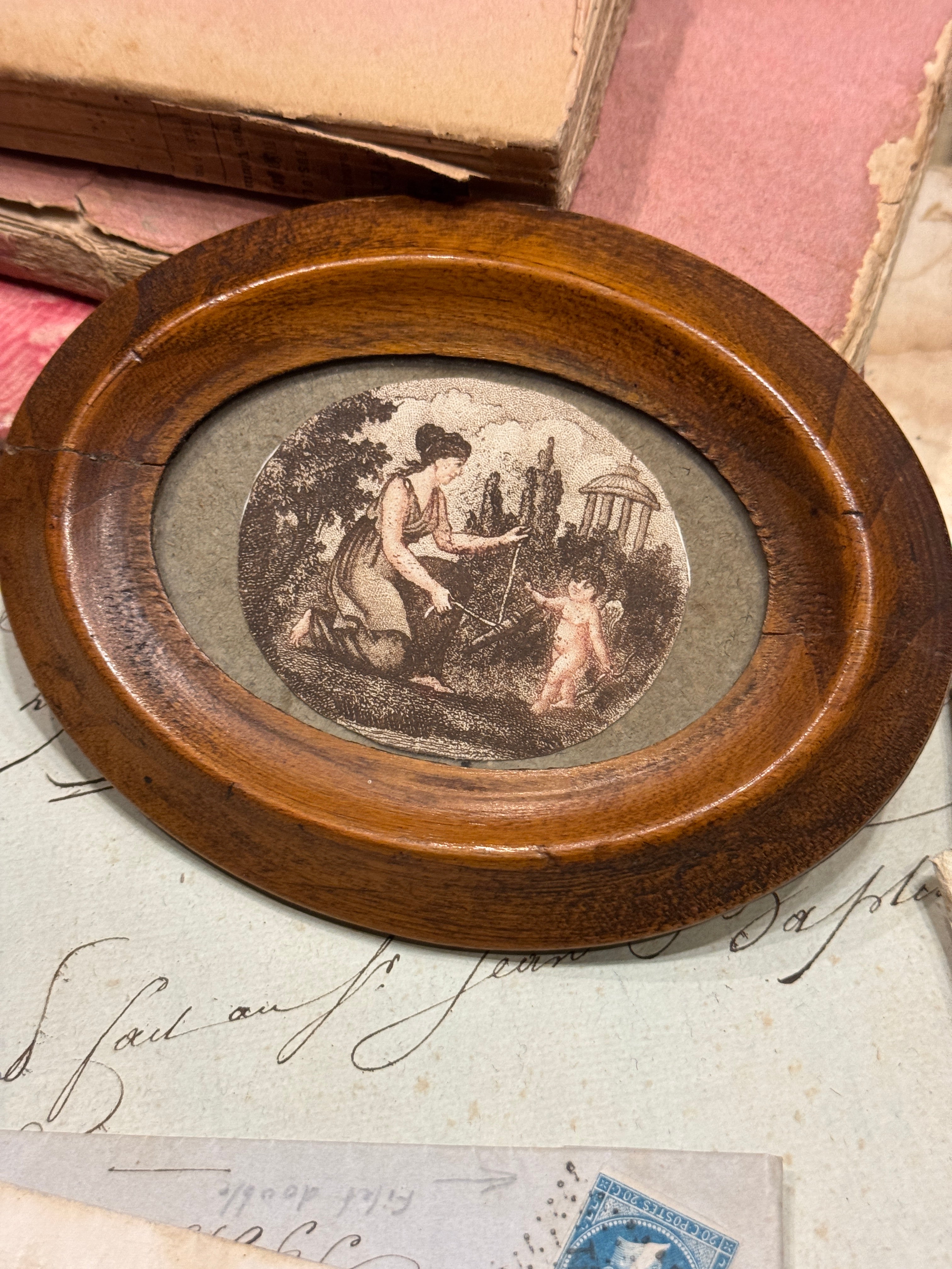 Antique 1700s French Miniature Framed Engraving