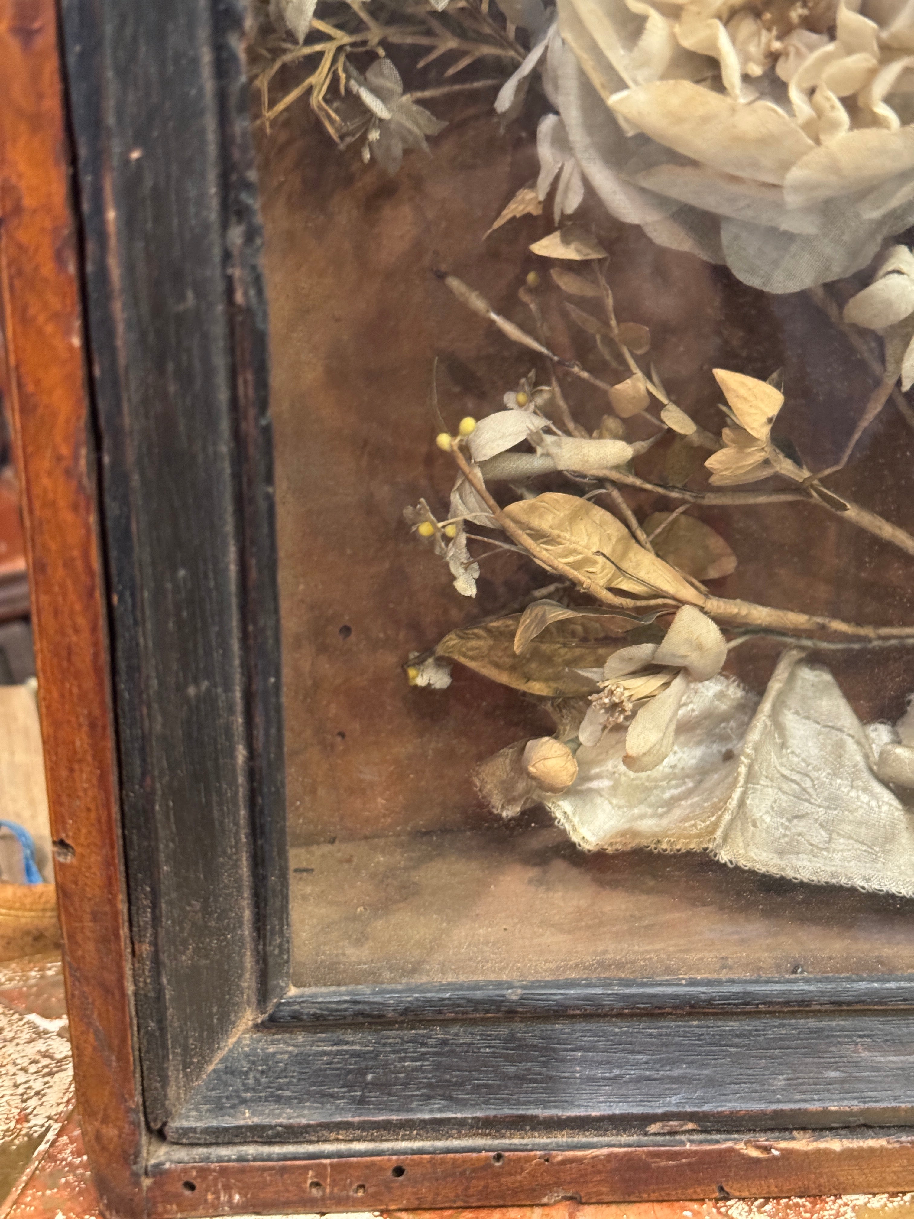 Antique French Silk Flowers in Reliquary Box