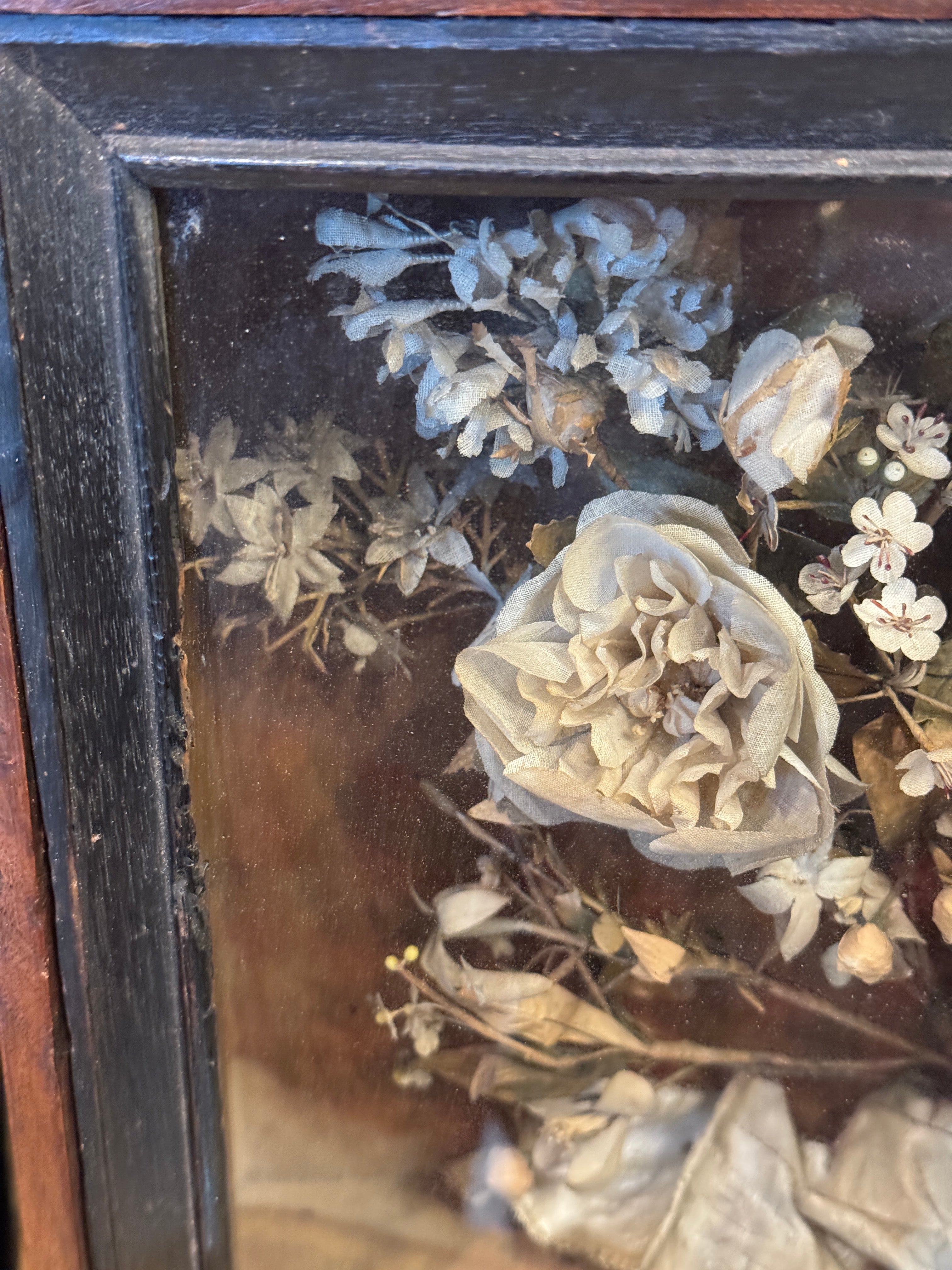 Antique French Silk Flowers in Reliquary Box