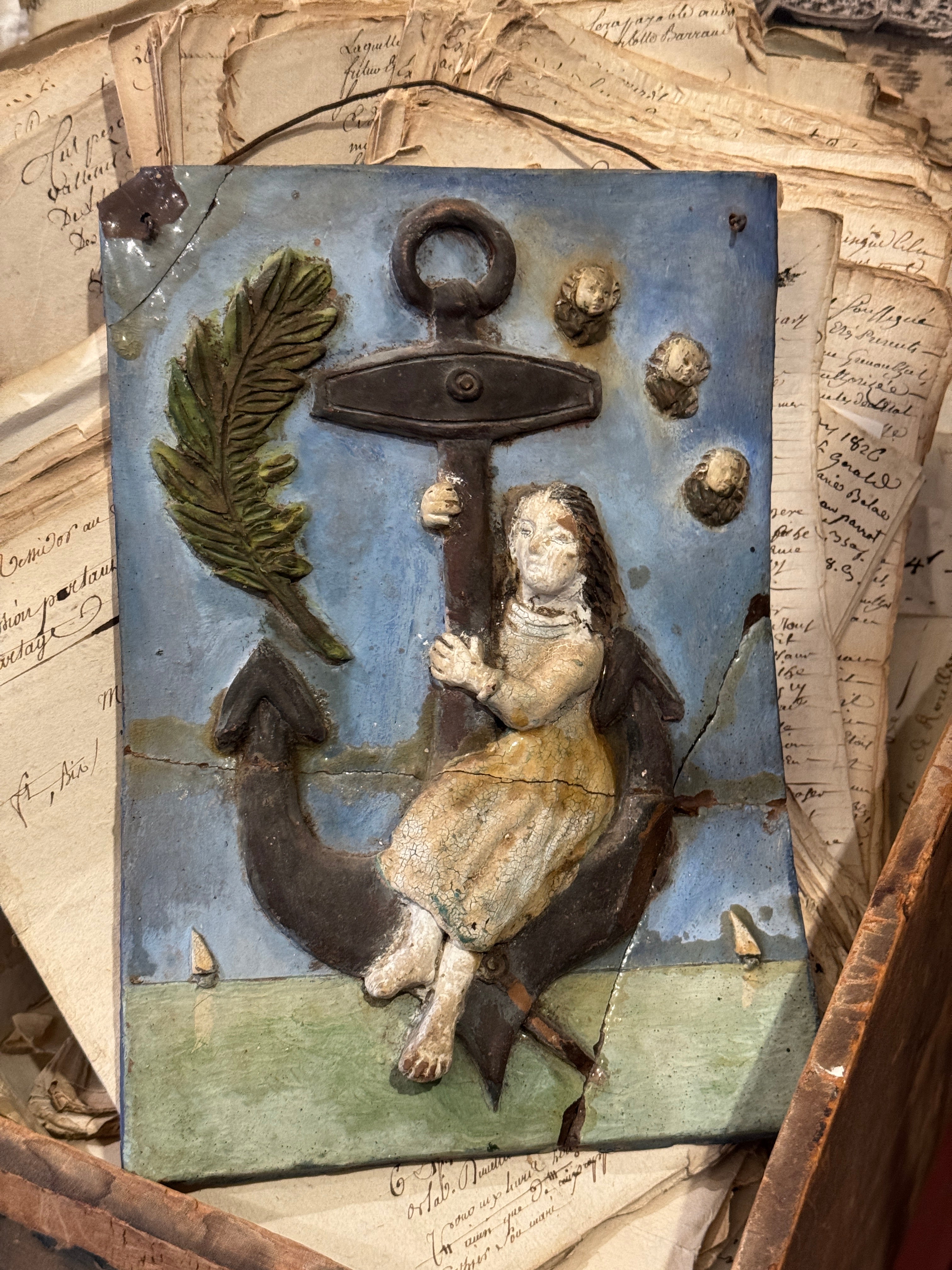 1700s Antique French Symbolic Anchor Slate