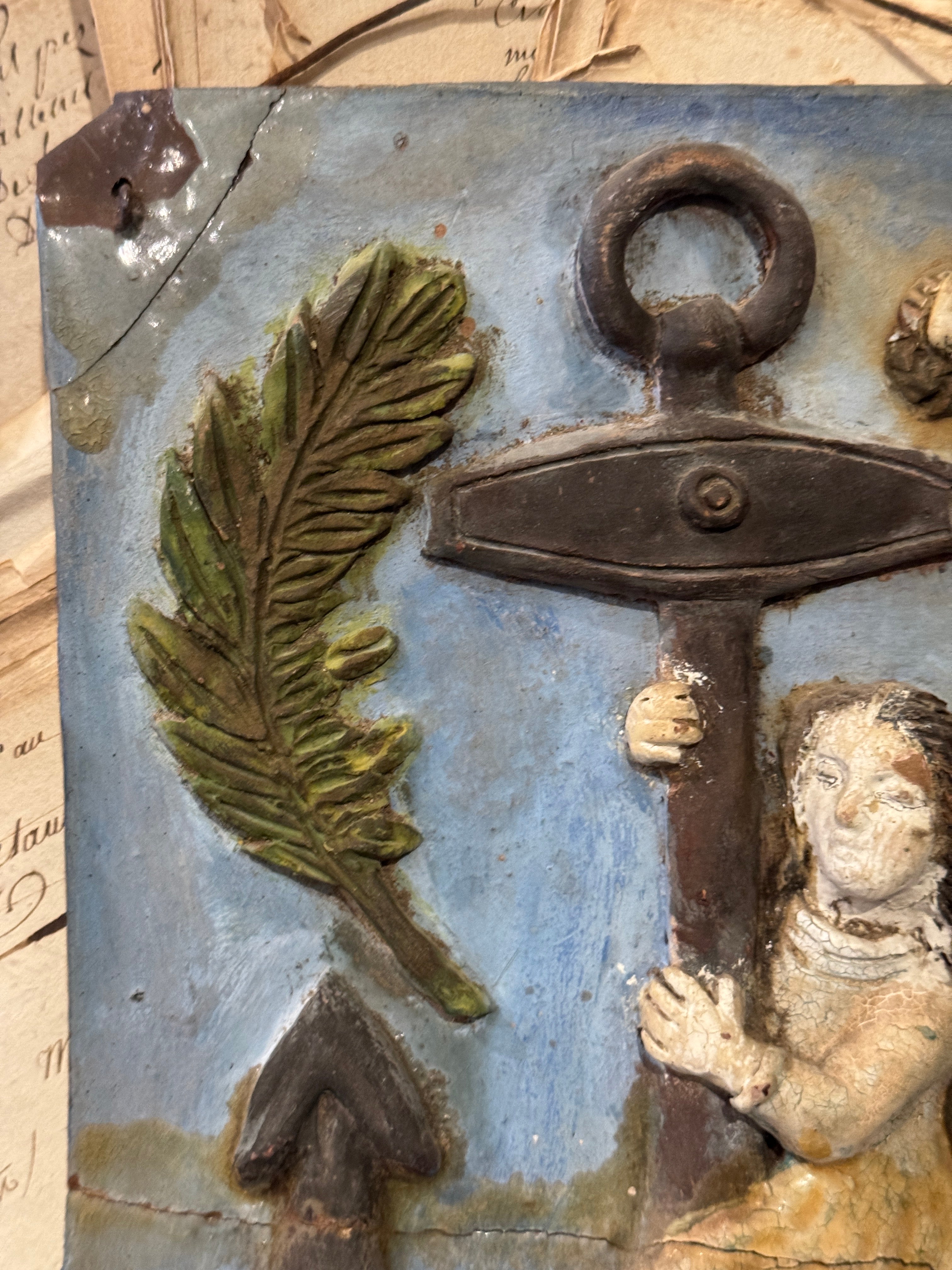 1700s Antique French Symbolic Anchor Slate