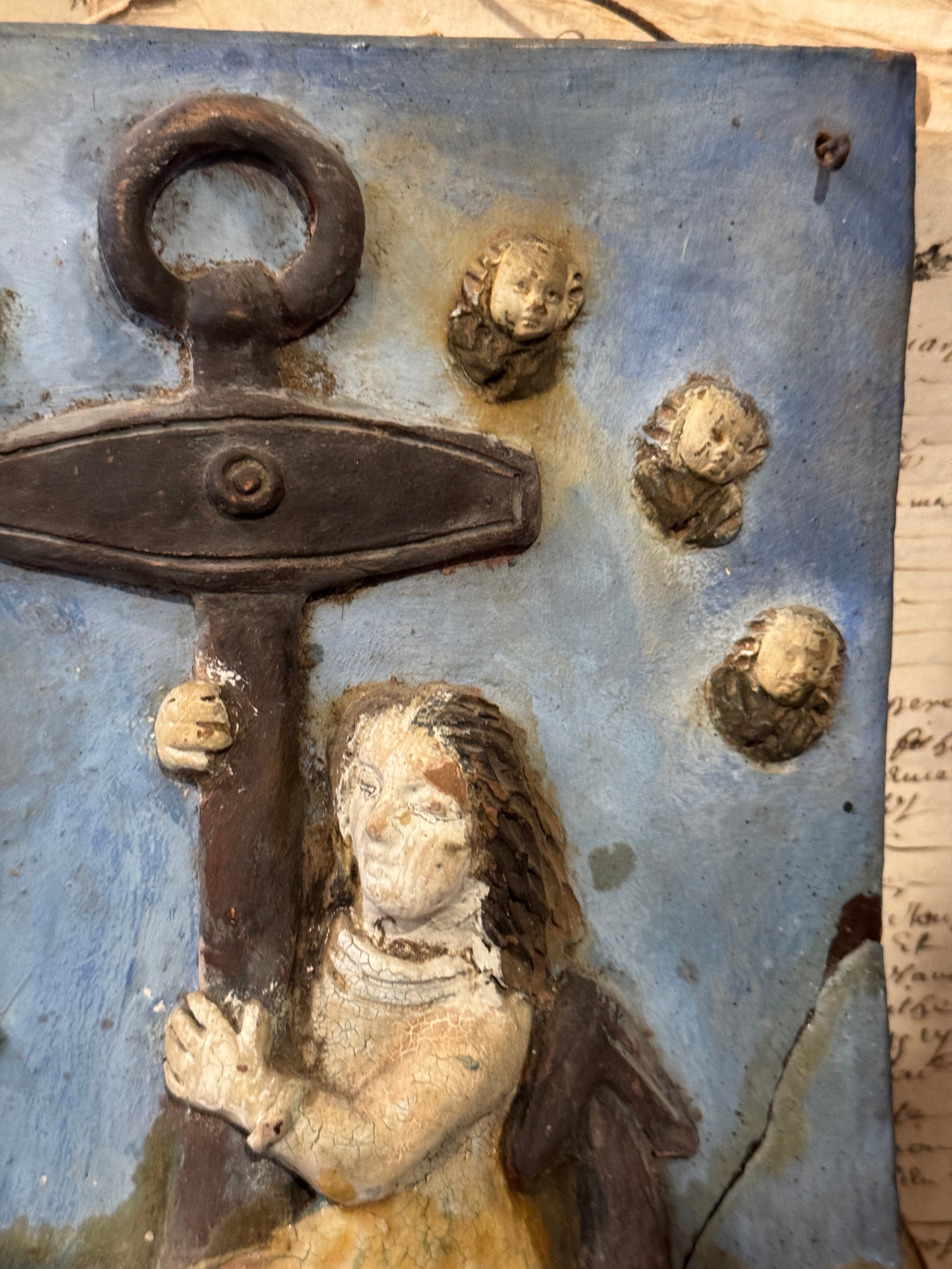 1700s Antique French Symbolic Anchor Slate