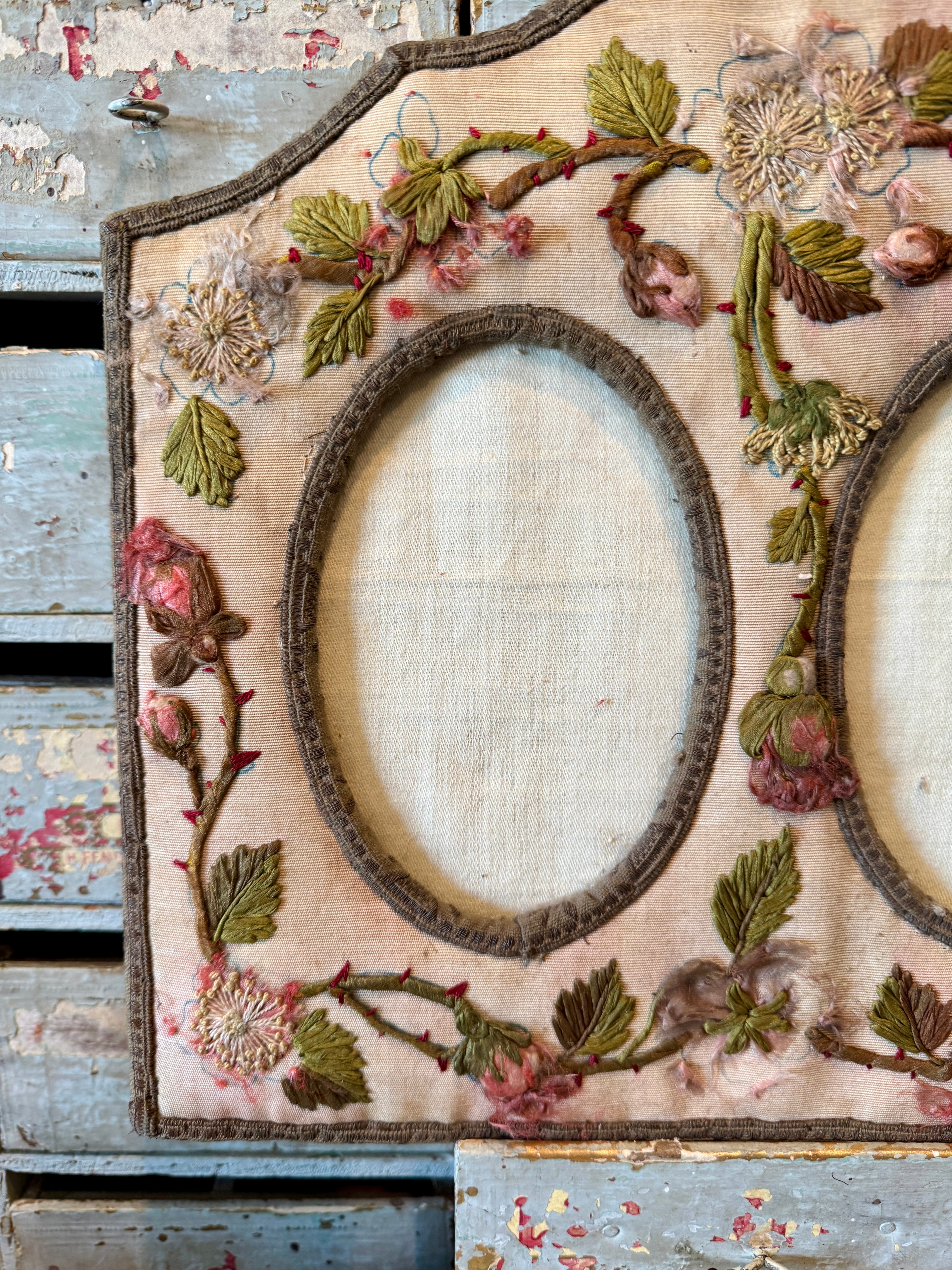 Antique French Silk Photo Frame