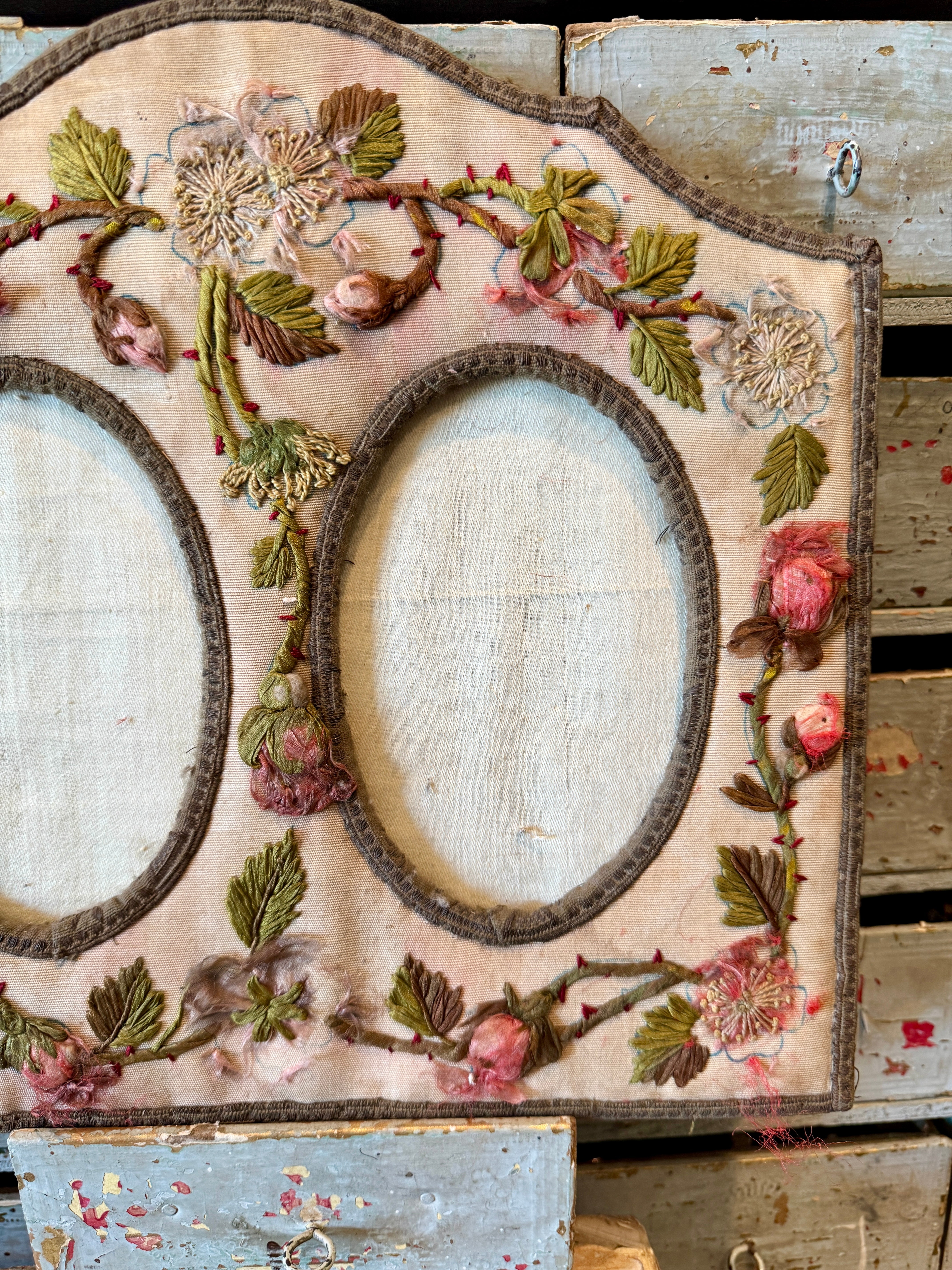 Antique French Silk Photo Frame