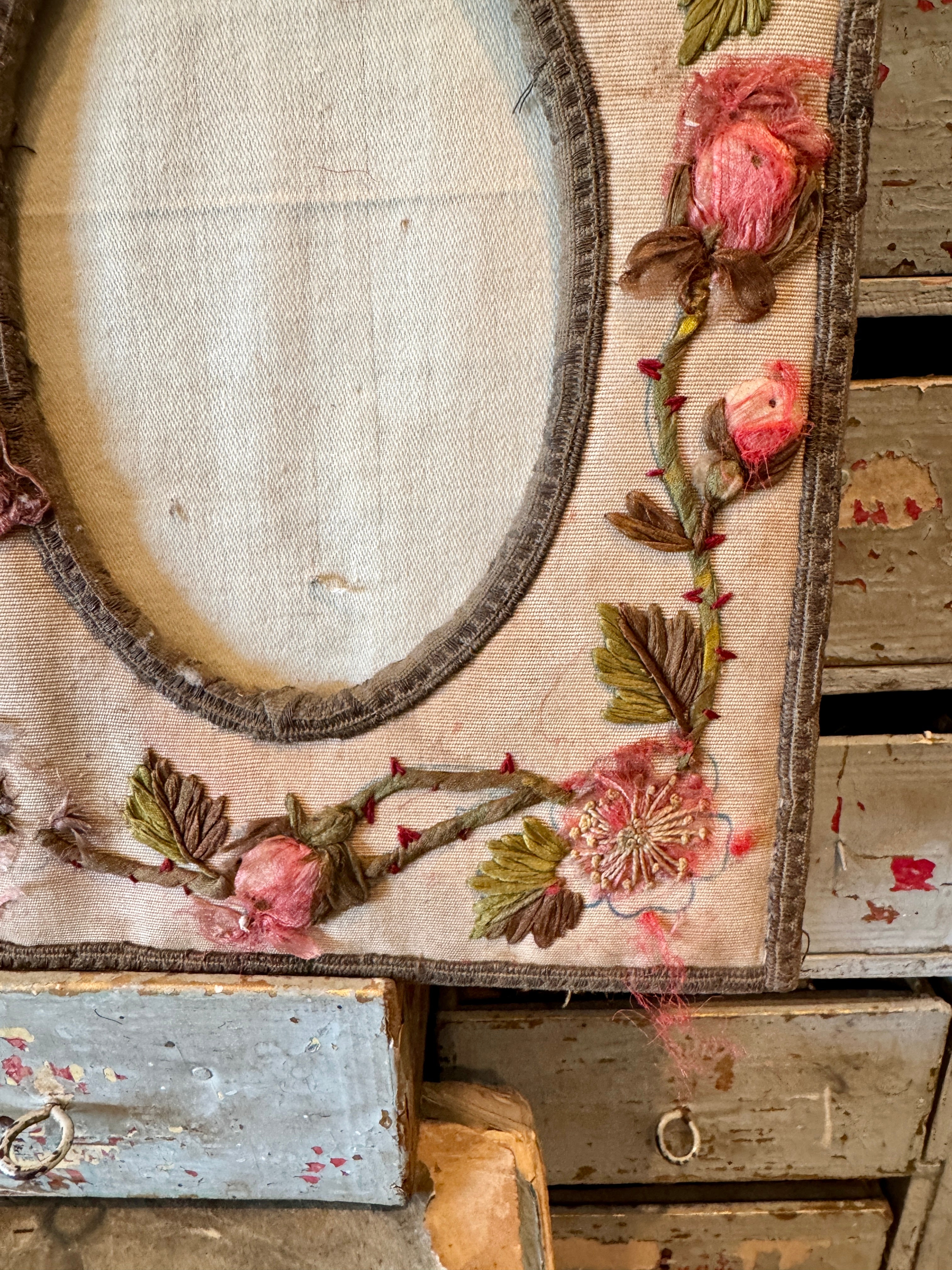 Antique French Silk Photo Frame