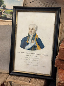 Antique French Hand Painted Framed Engraving