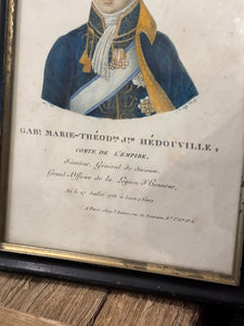 Antique French Hand Painted Framed Engraving