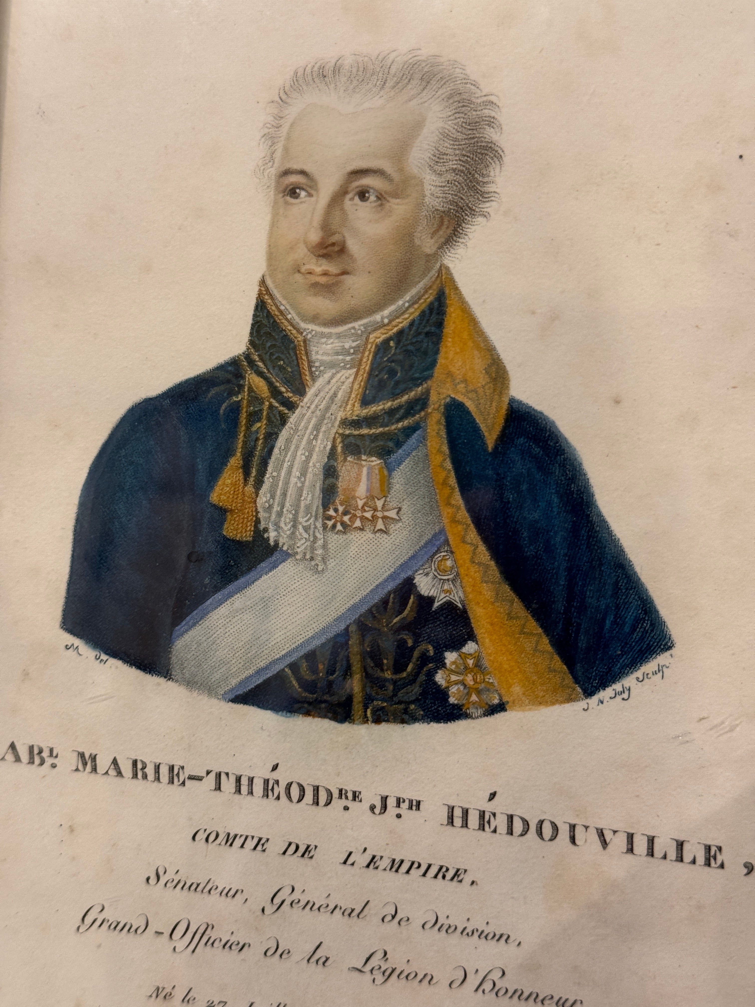Antique French Hand Painted Framed Engraving