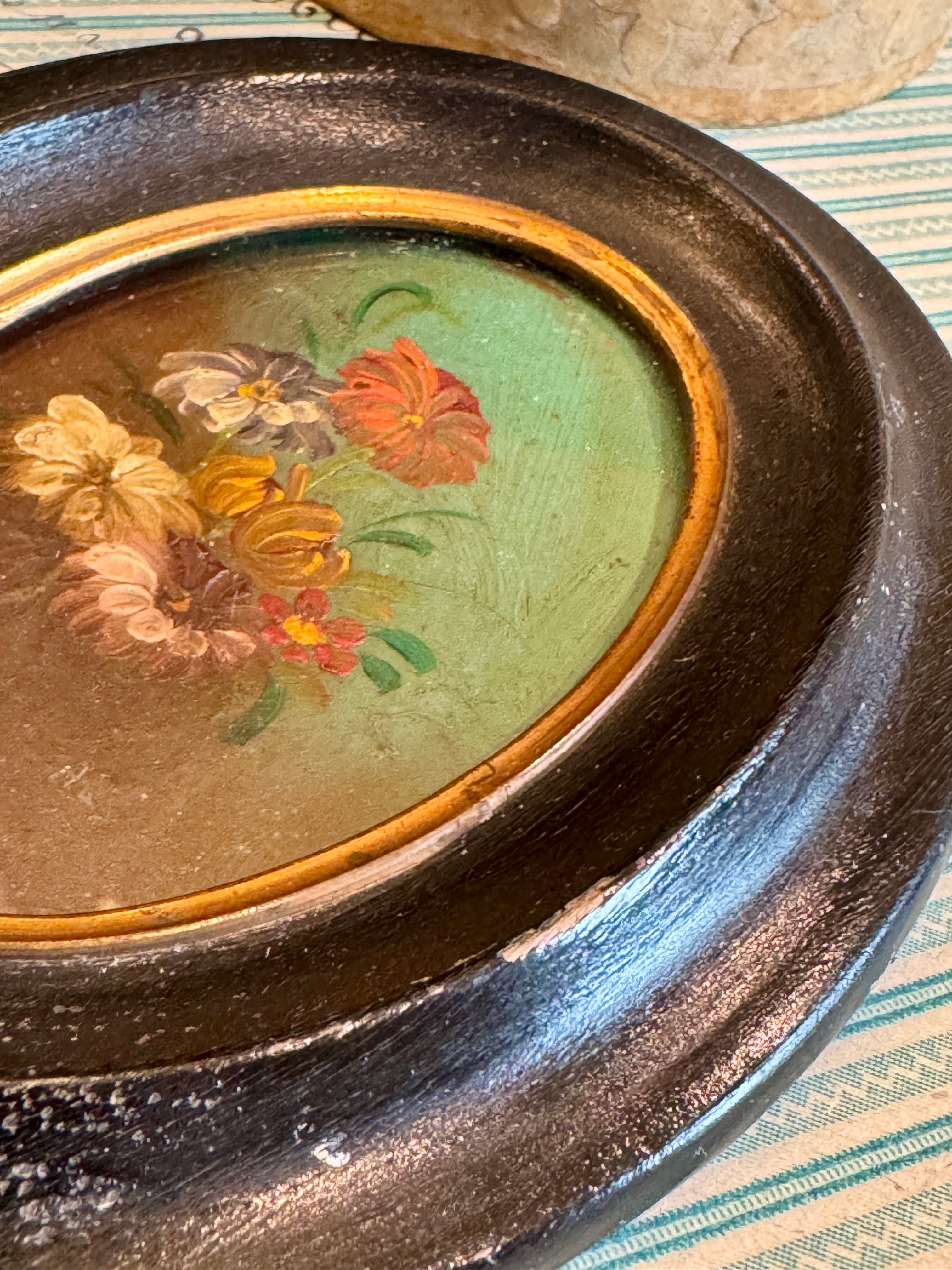 Antique French Original Miniature Botanical oil Painting