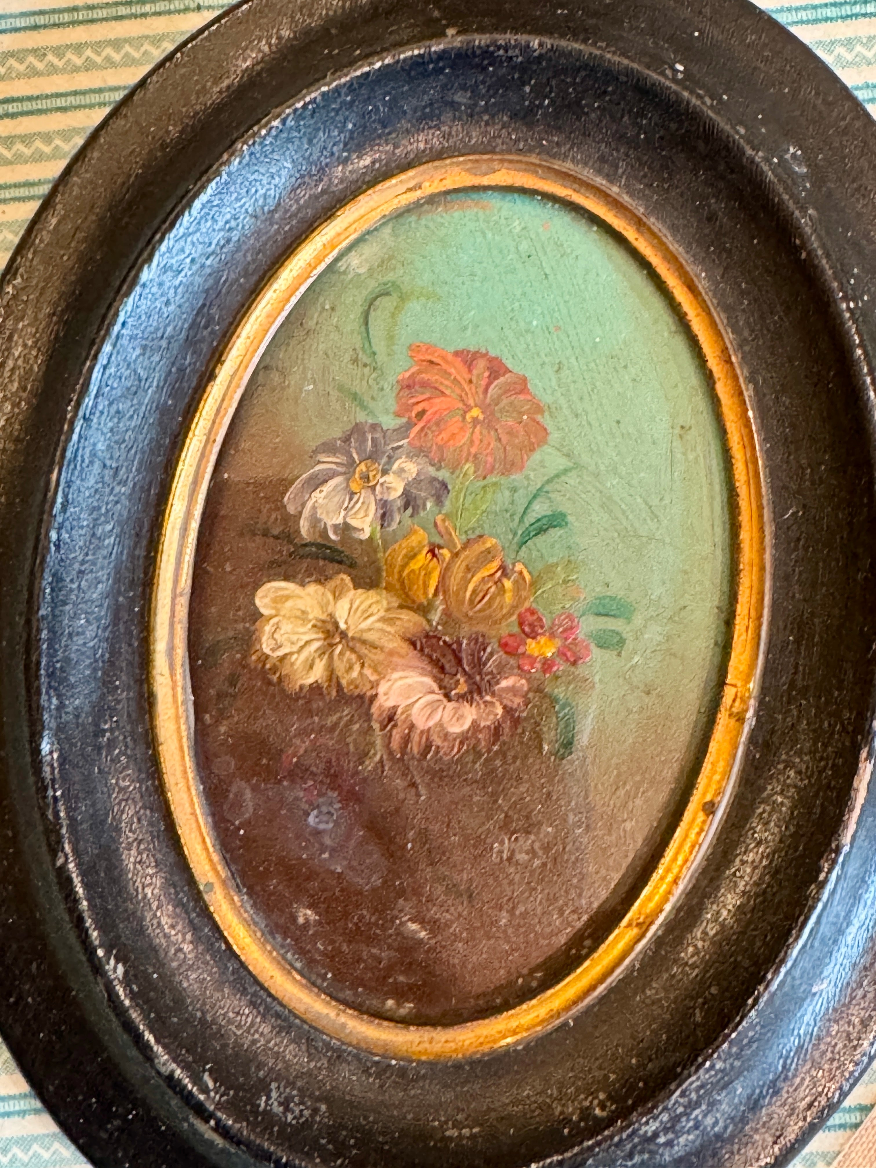Antique French Original Miniature Botanical oil Painting