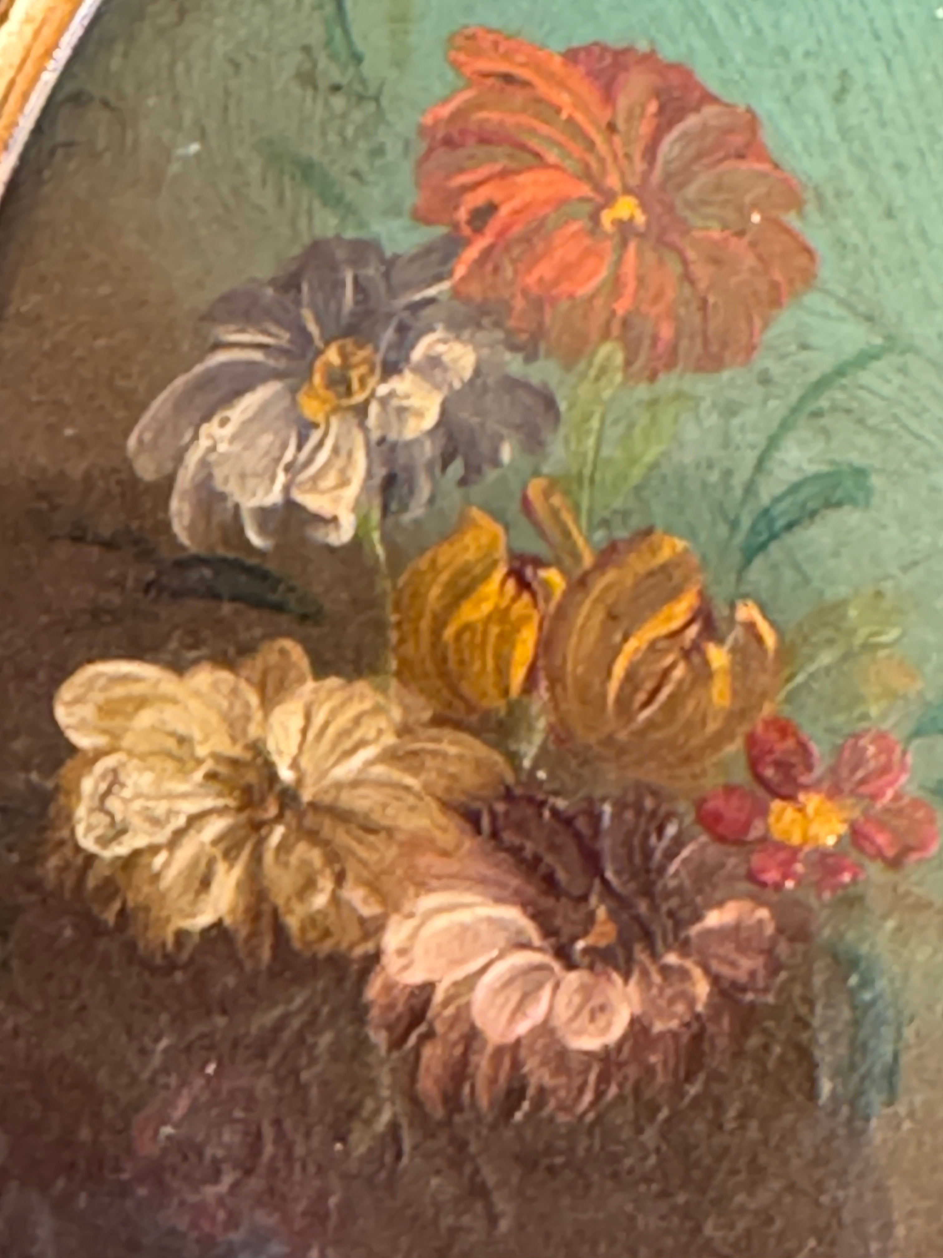 Antique French Original Miniature Botanical oil Painting