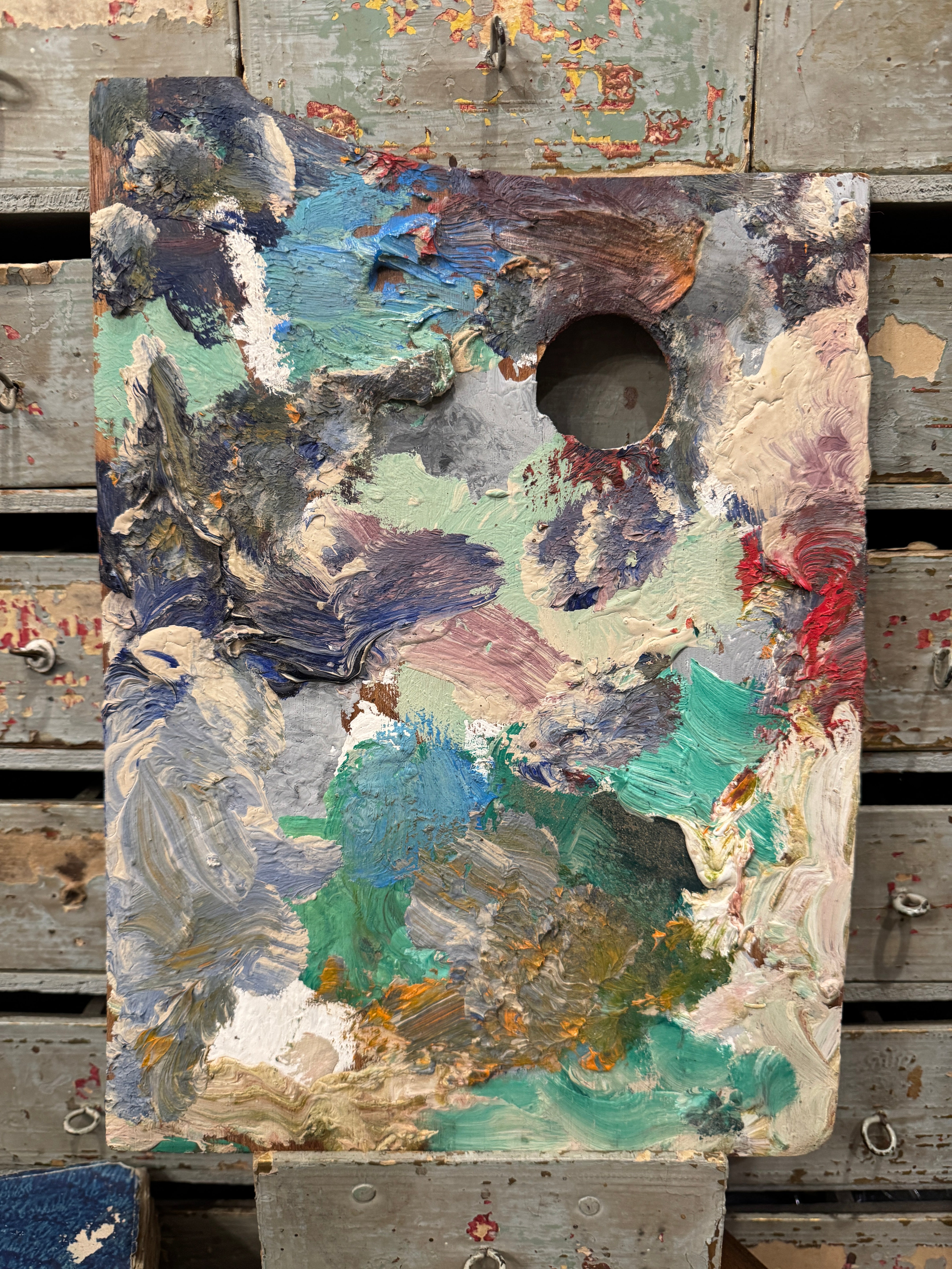 Vintage French Artists Wood Palette with Oil Paint - G