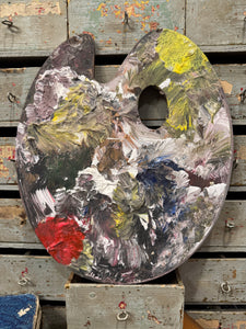 Vintage French Artists Wood Palette with Oil Paint - K