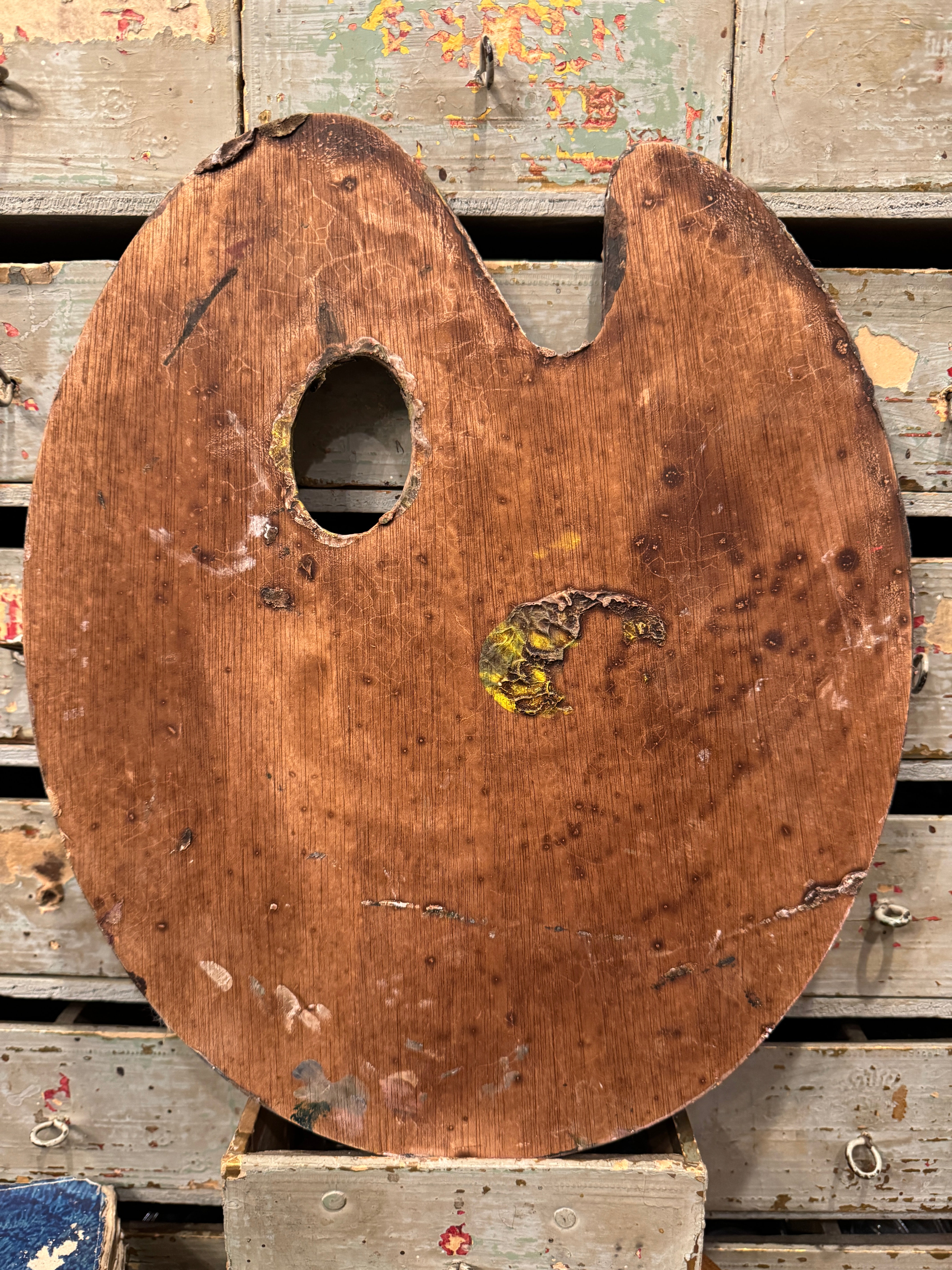 Vintage French Artists Wood Palette with Oil Paint - K