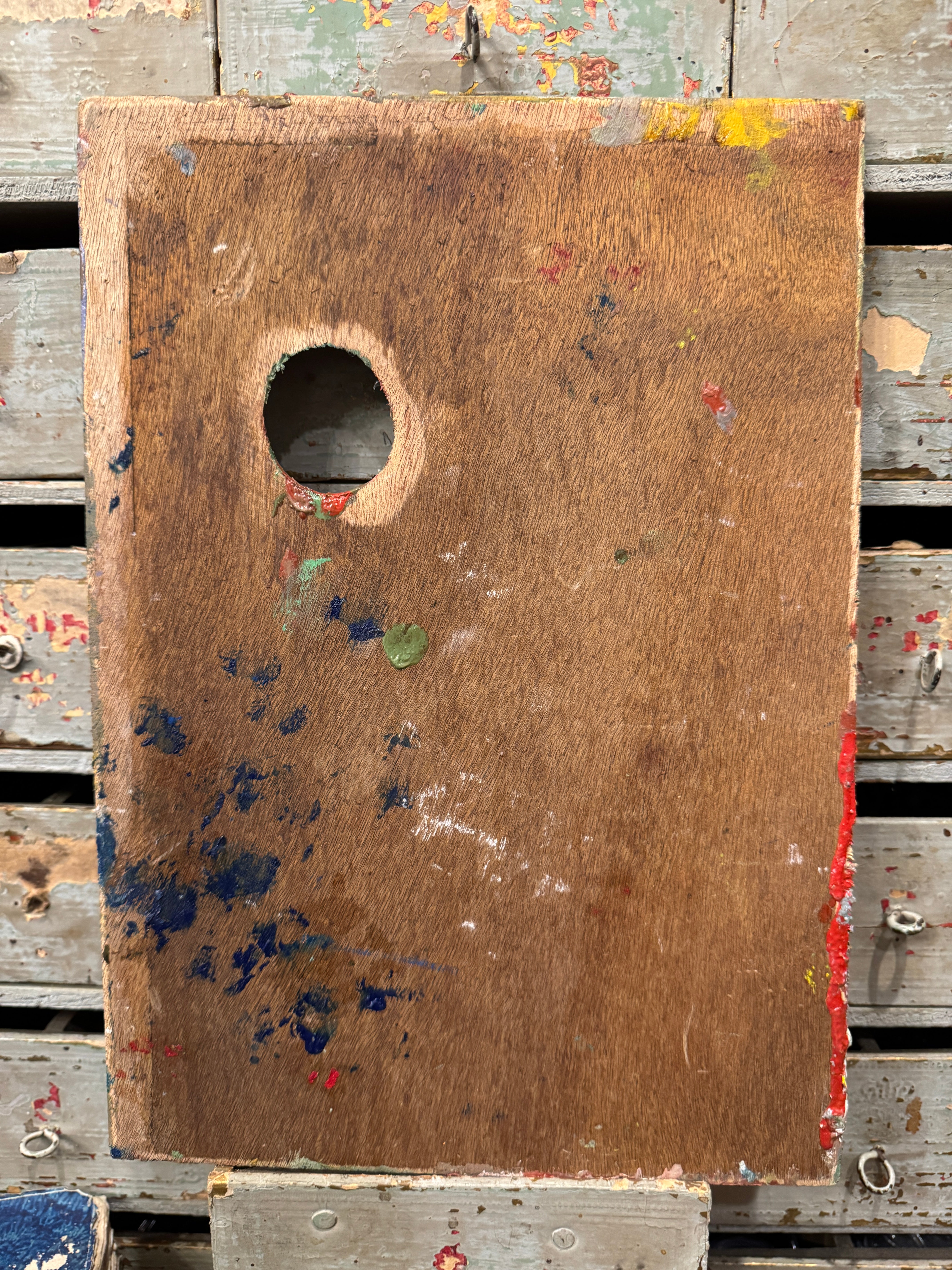Vintage French Artists Wood Palette with Oil Paint - H