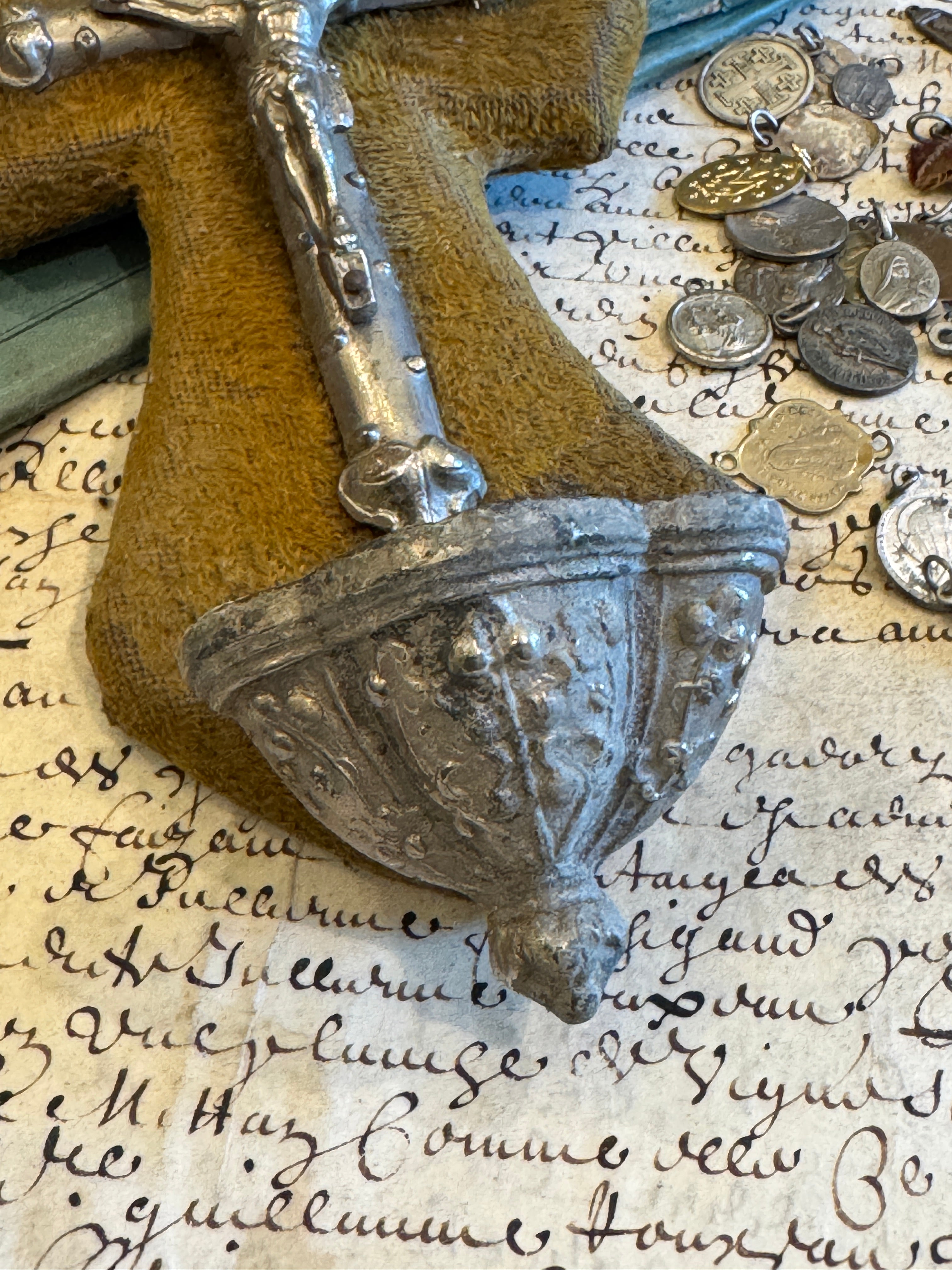 Antique French Crucifix & Holy Water Font
