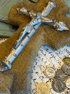Antique French Crucifix & Holy Water Font
