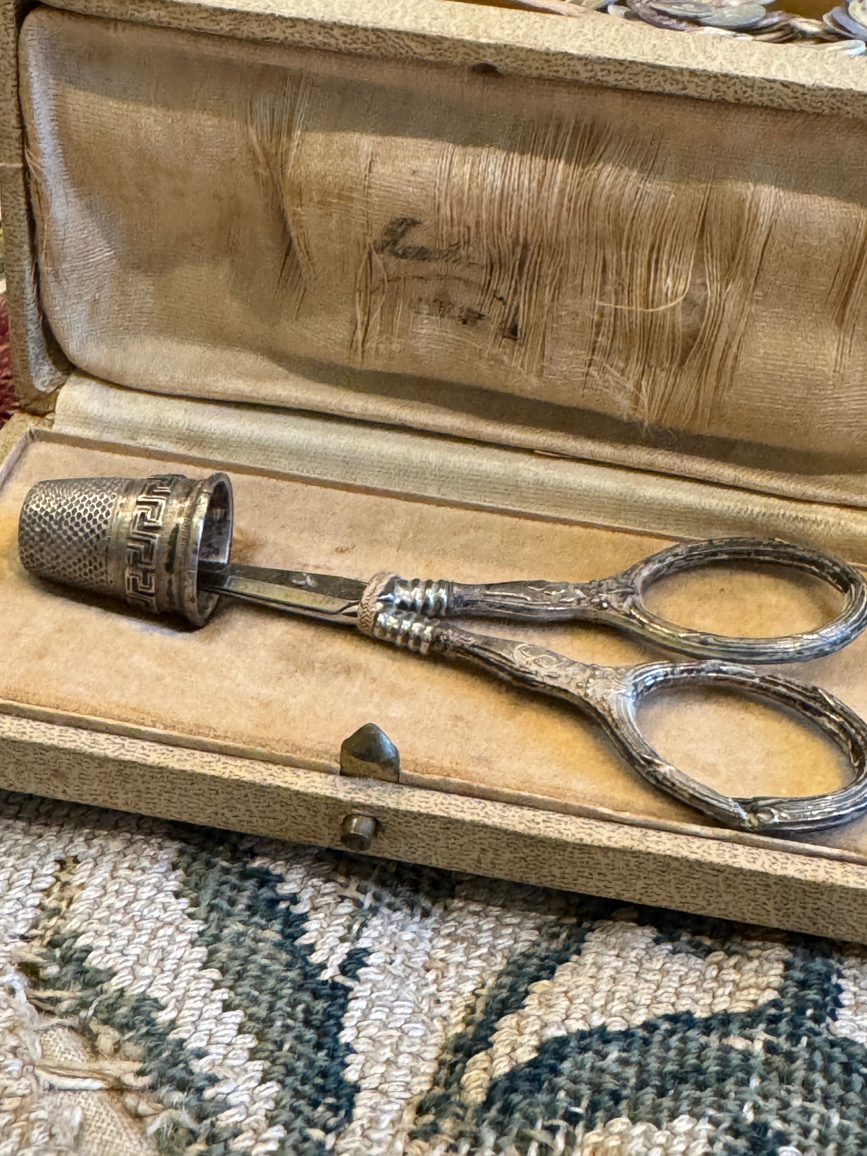 Antique 1800s French Silver Sewing Kit in Original Box