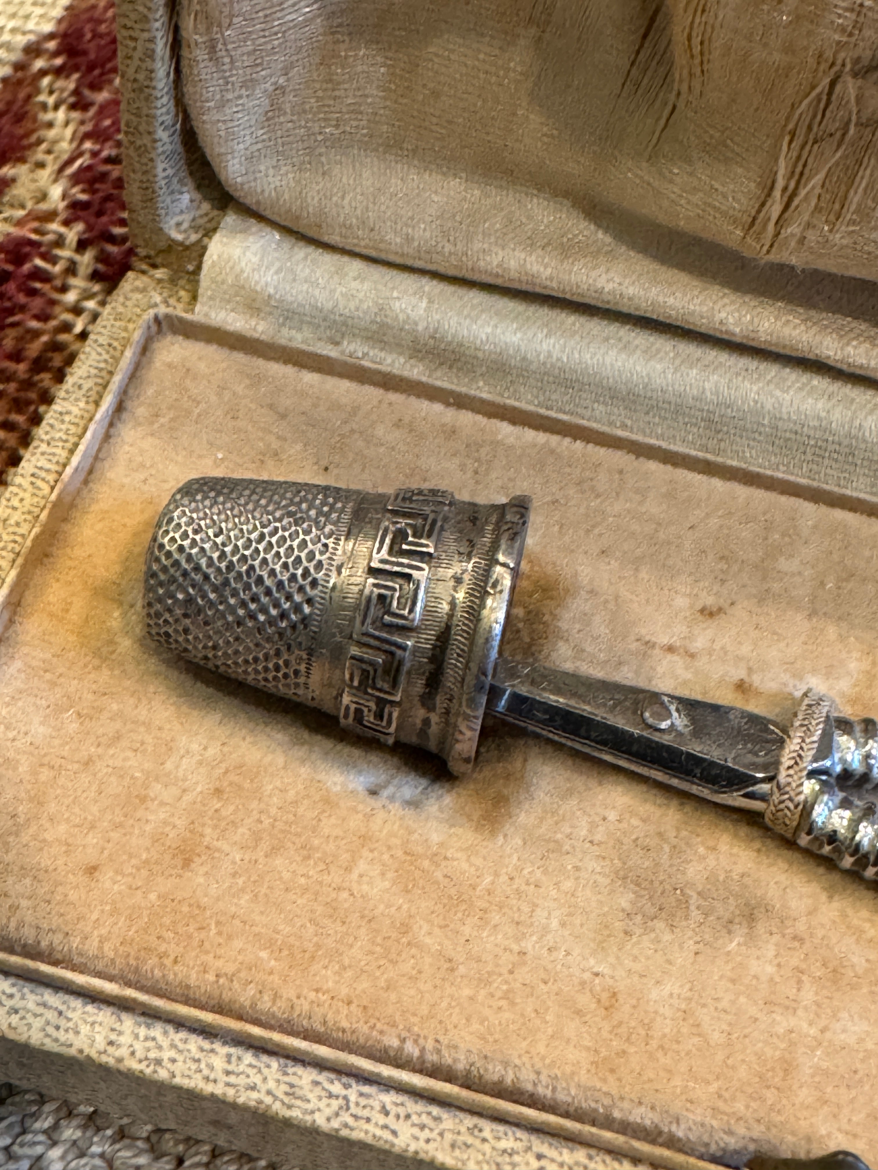 Antique 1800s French Silver Sewing Kit in Original Box