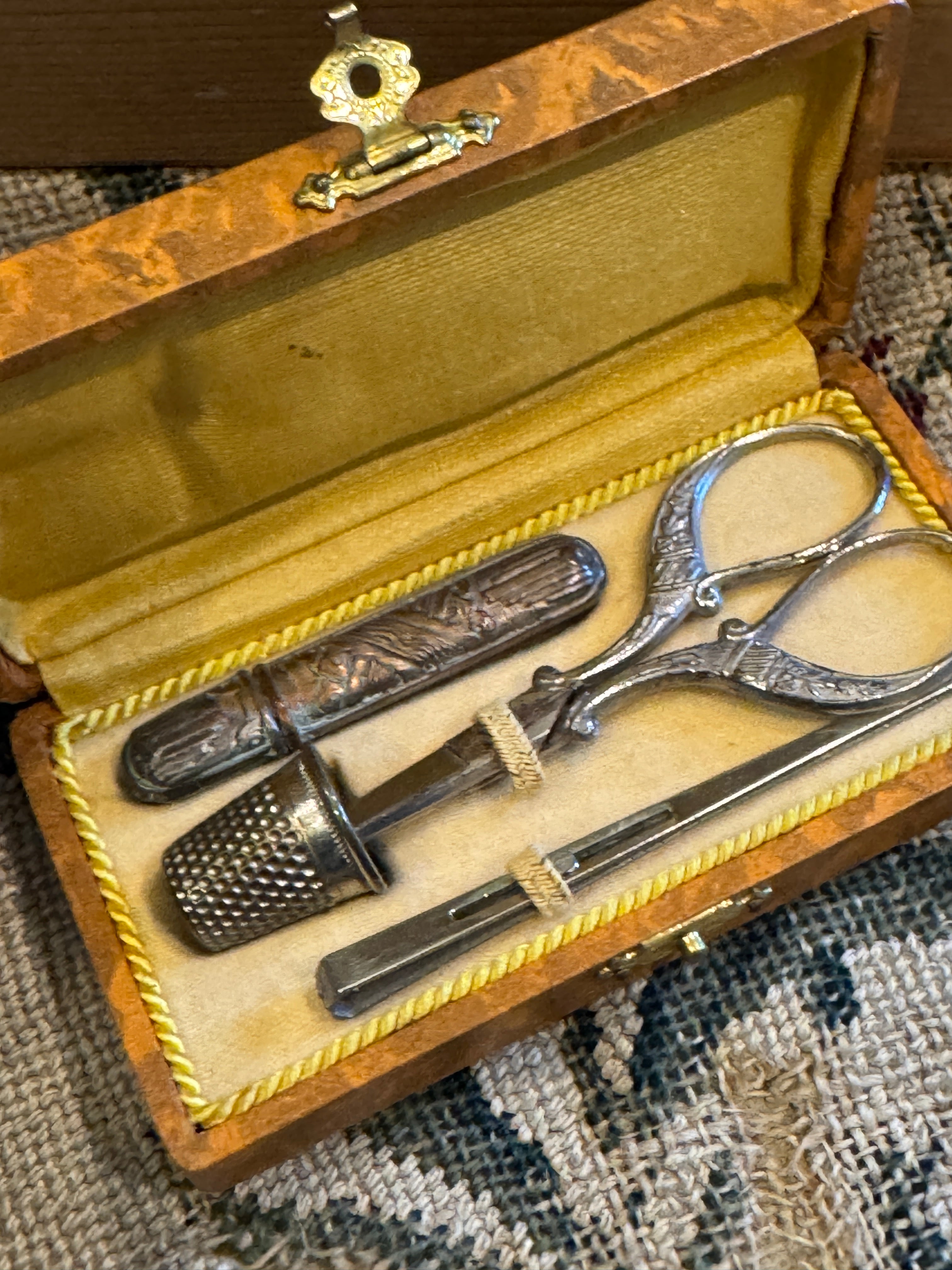 Antique 1800s French Silver Sewing Kit Original Box