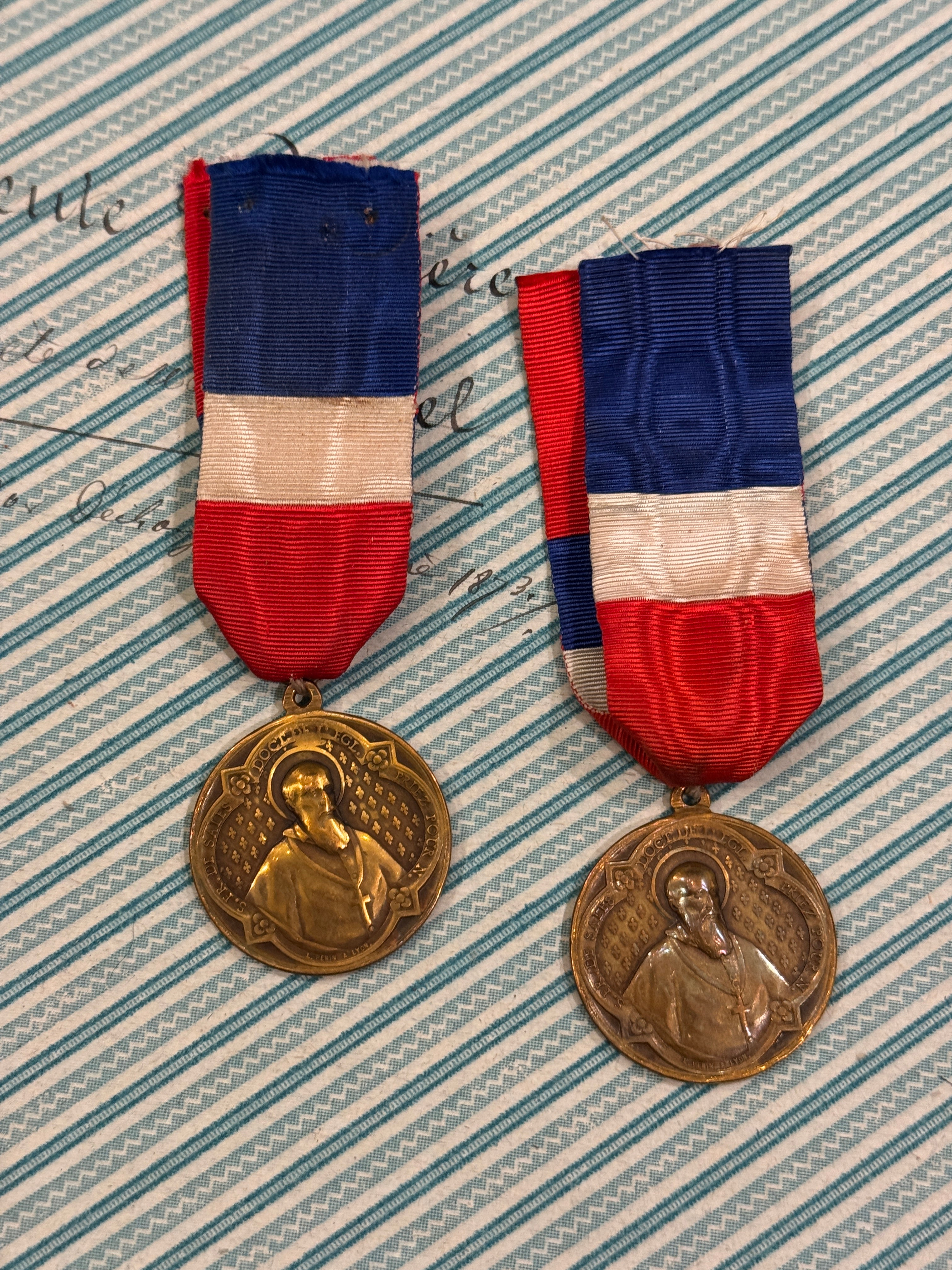 Antique French St. Francis de Sales & St. Jane de Chantal Medals