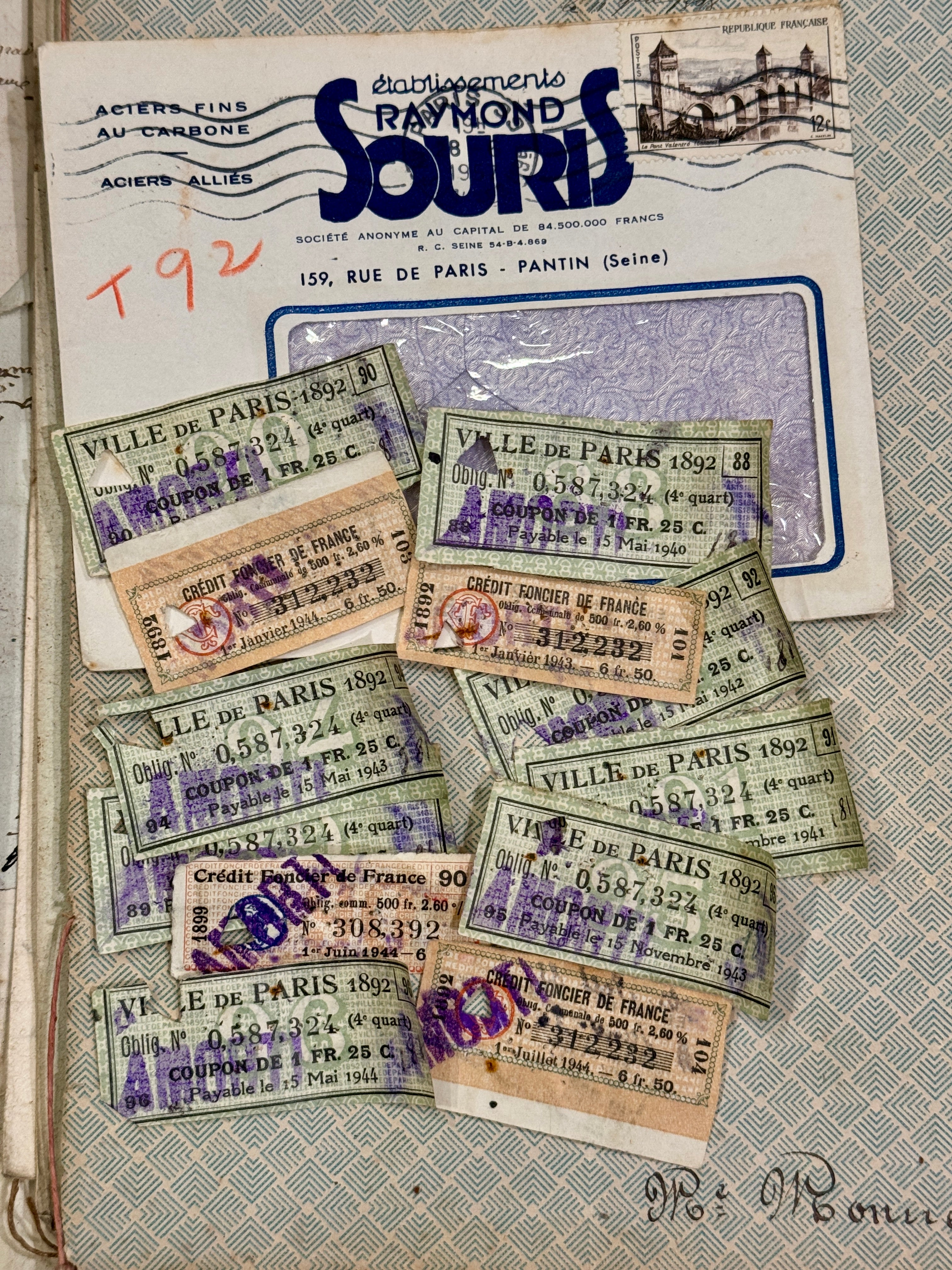 Antique French Envelope with Ephemera