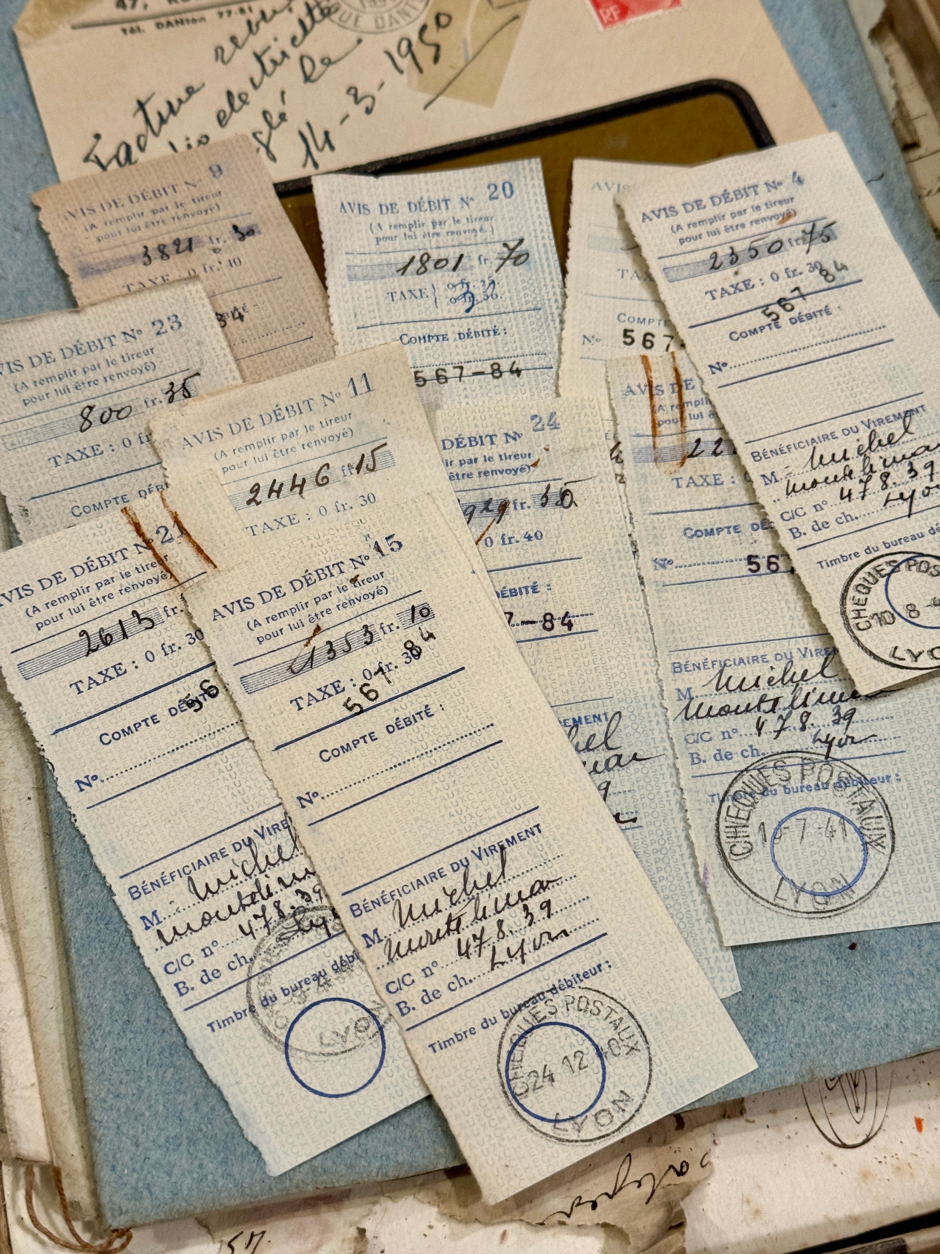 Antique French Envelope with Assorted Tax Receipts