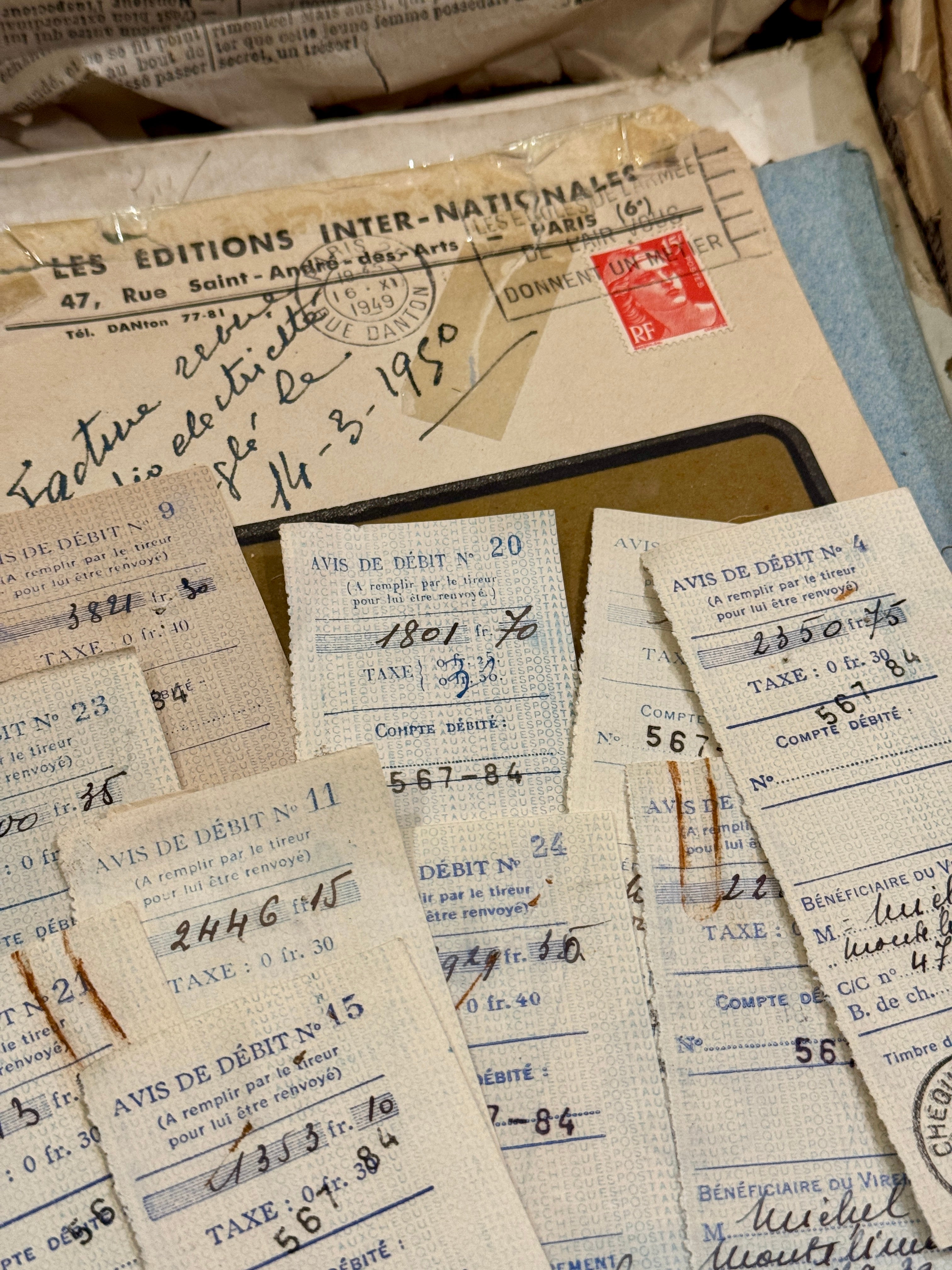 Antique French Envelope with Assorted Tax Receipts