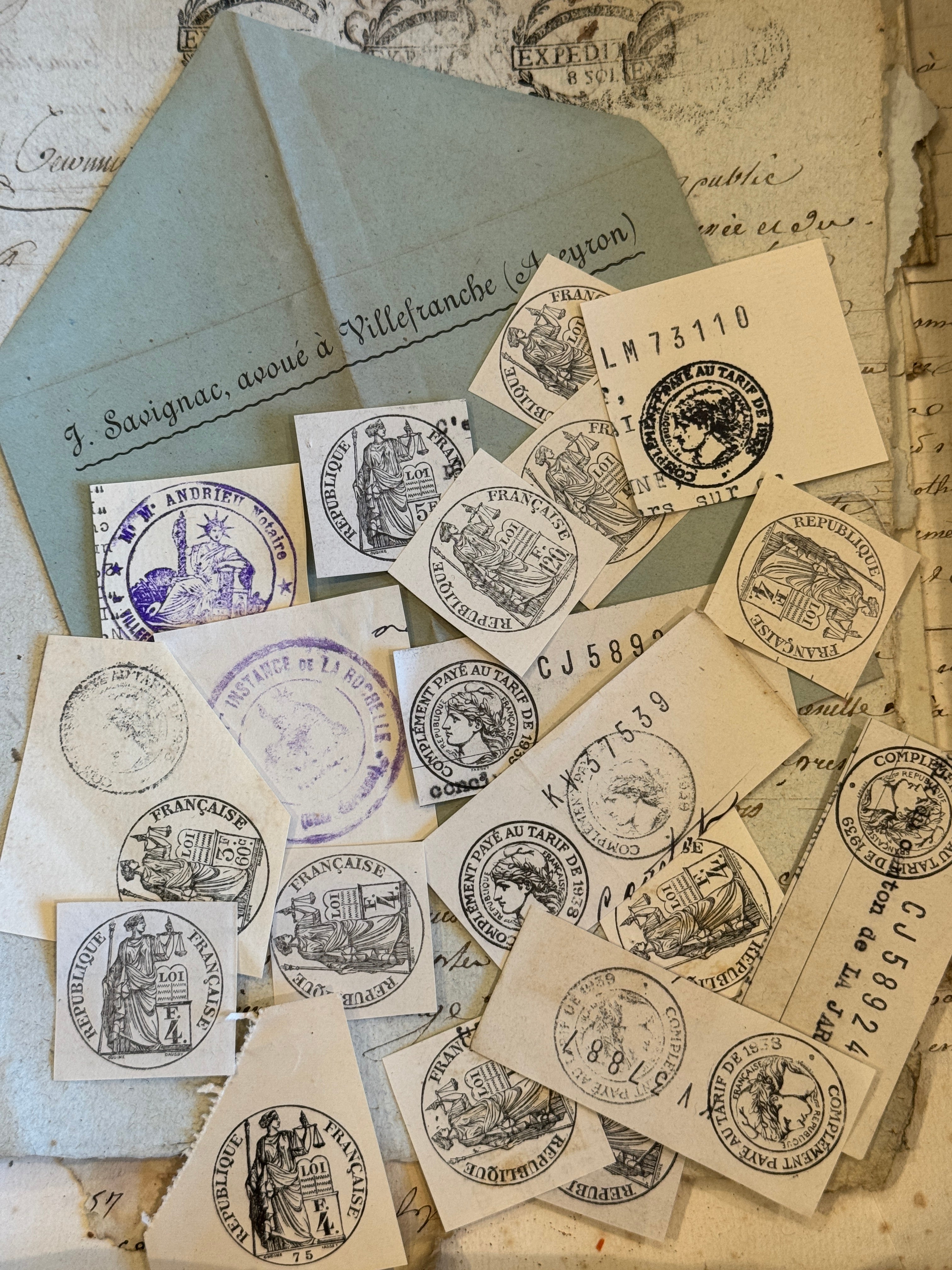 Antique French Envelope with All Sorts of Tax Stamp Ephemera
