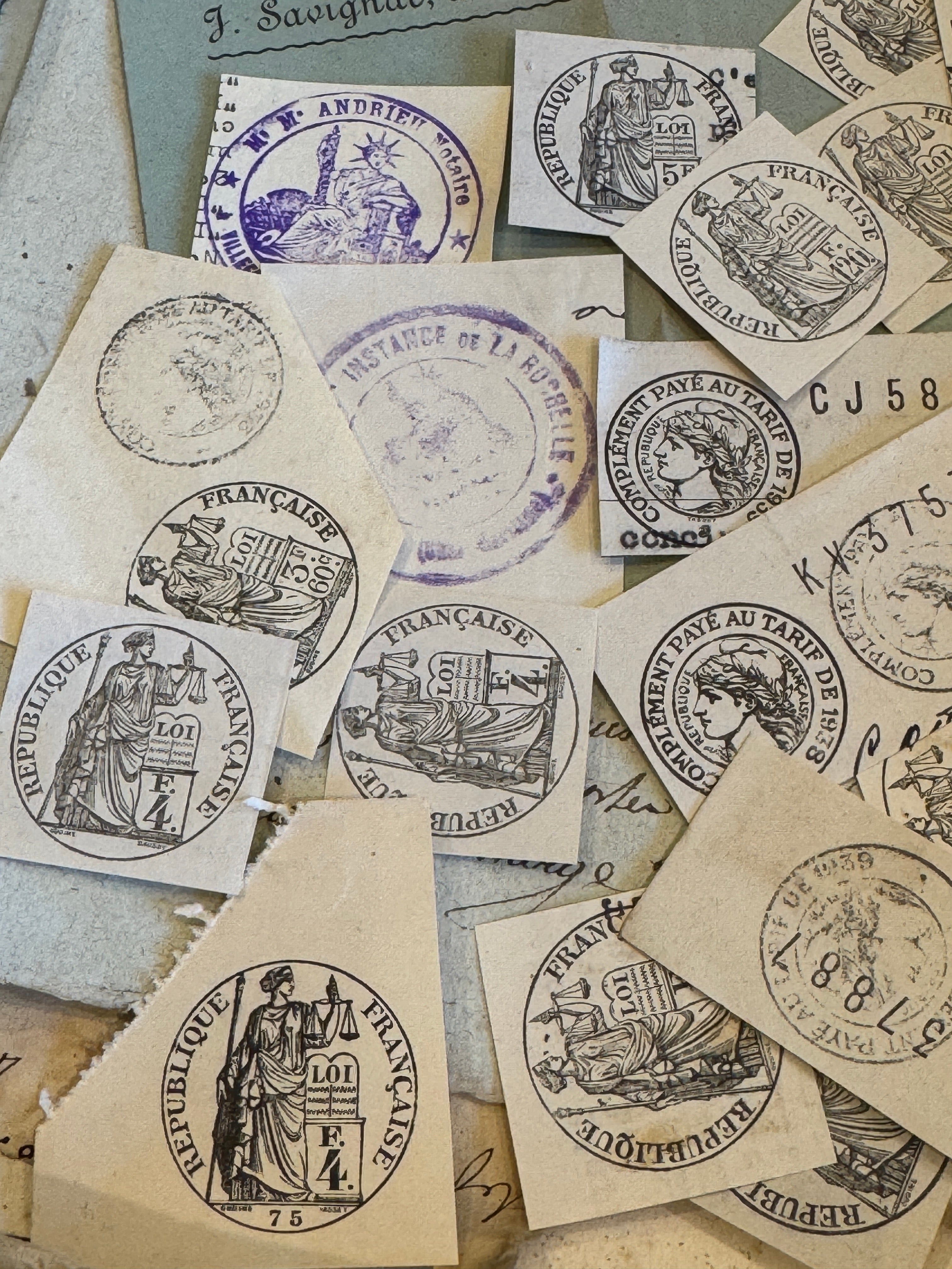 Antique French Envelope with All Sorts of Tax Stamp Ephemera