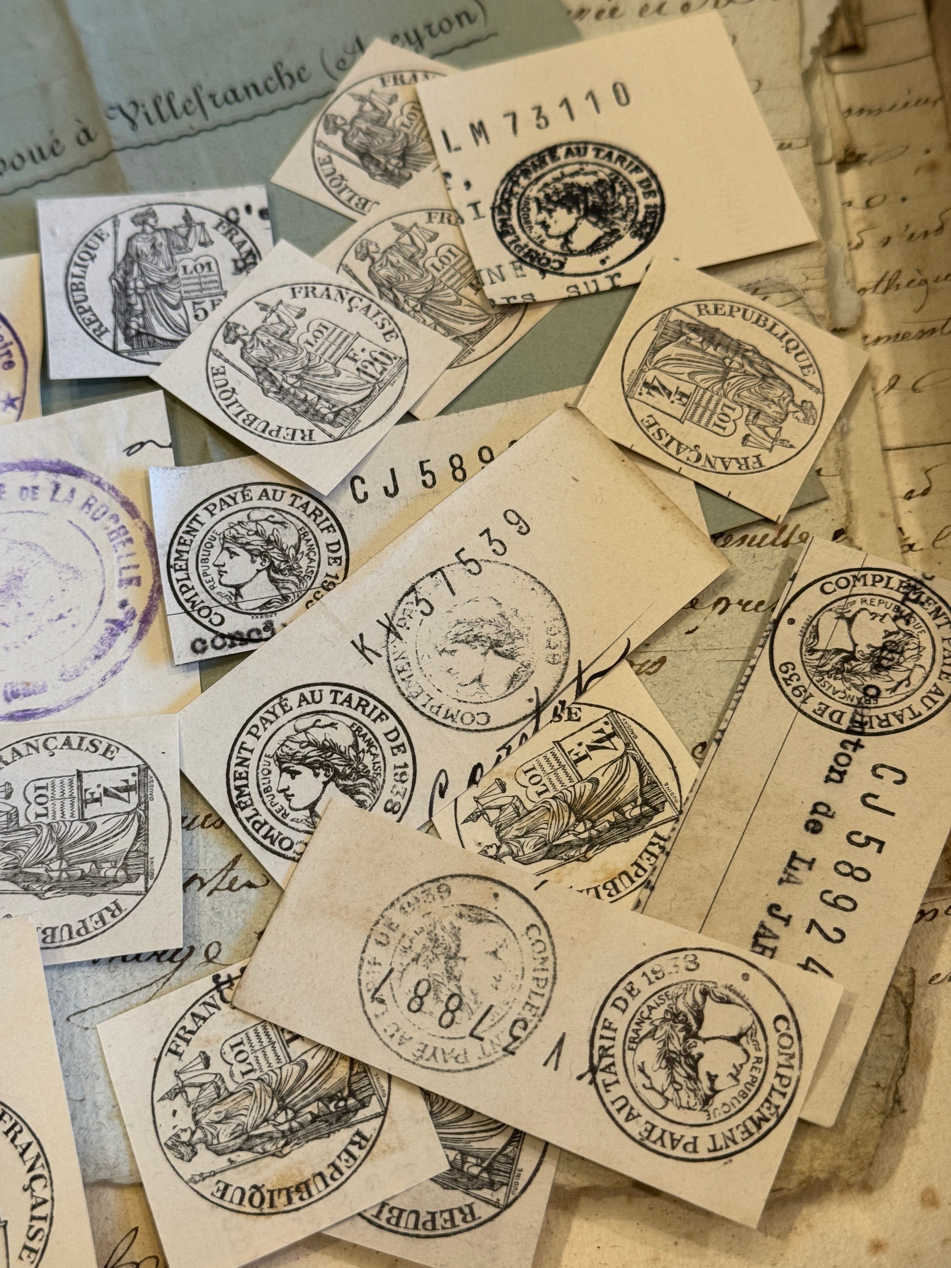 Antique French Envelope with All Sorts of Tax Stamp Ephemera