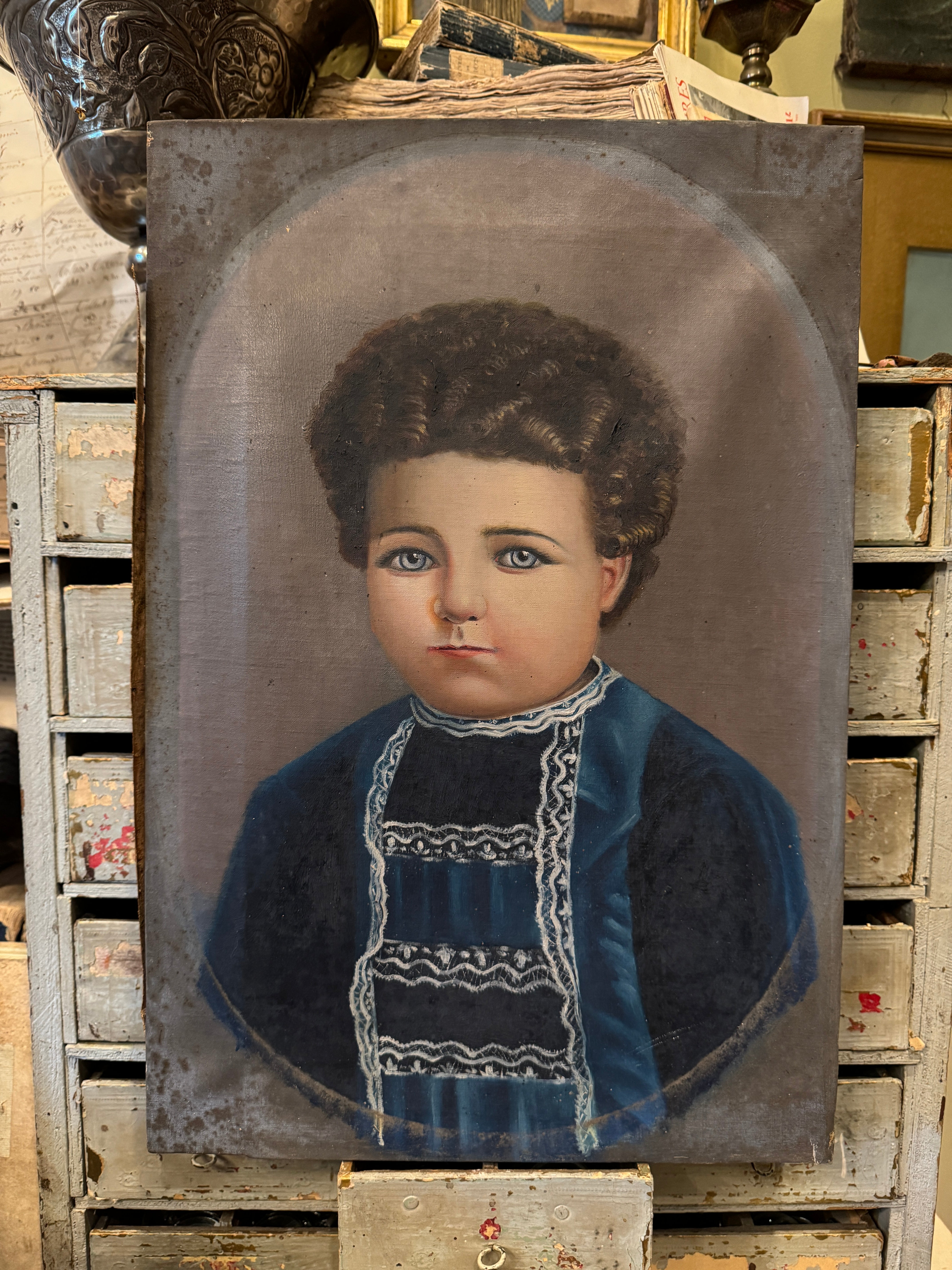 Antique French Portrait of a Little Boy