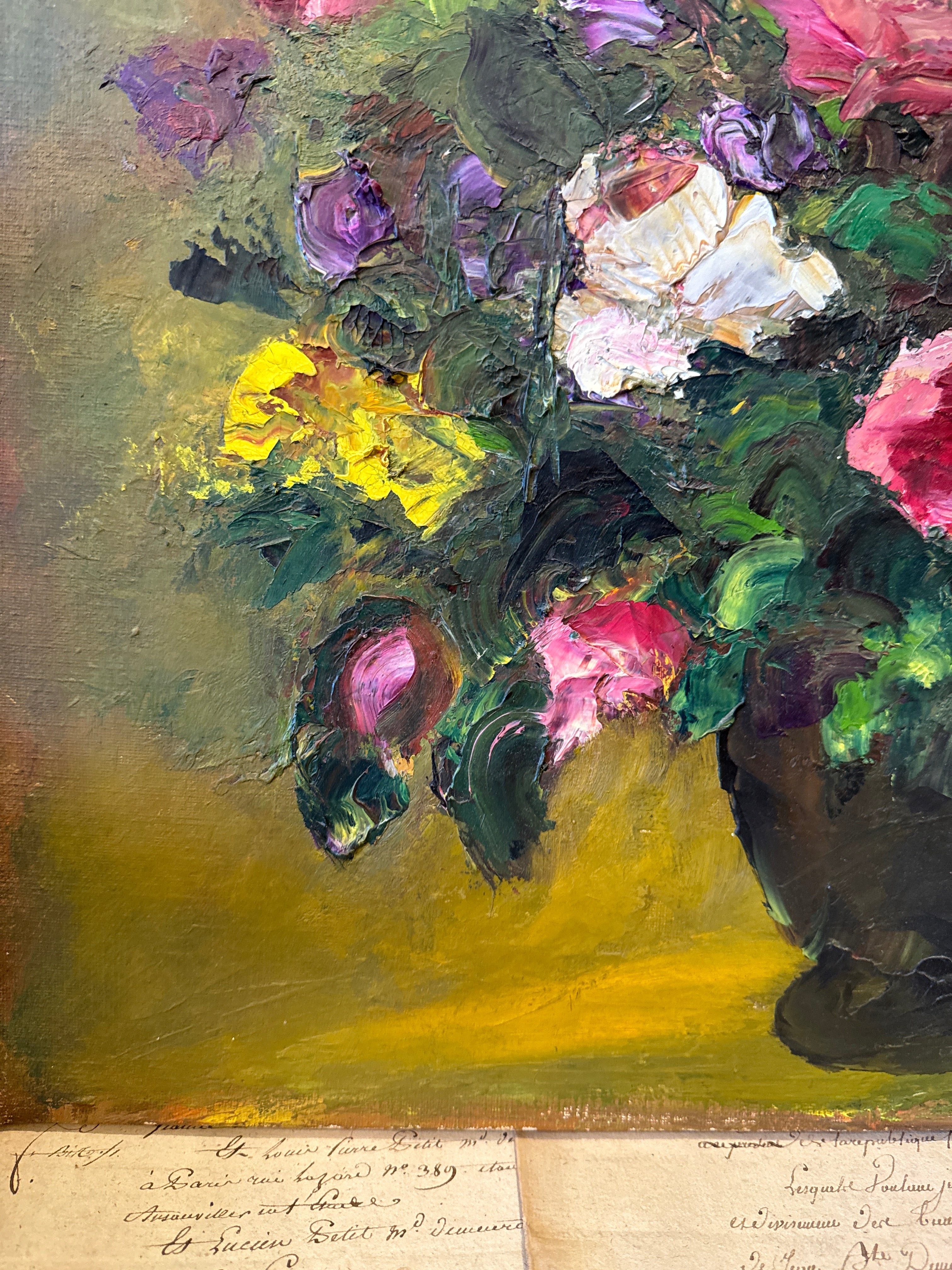 Original Antique French Botanical Canvas Painting