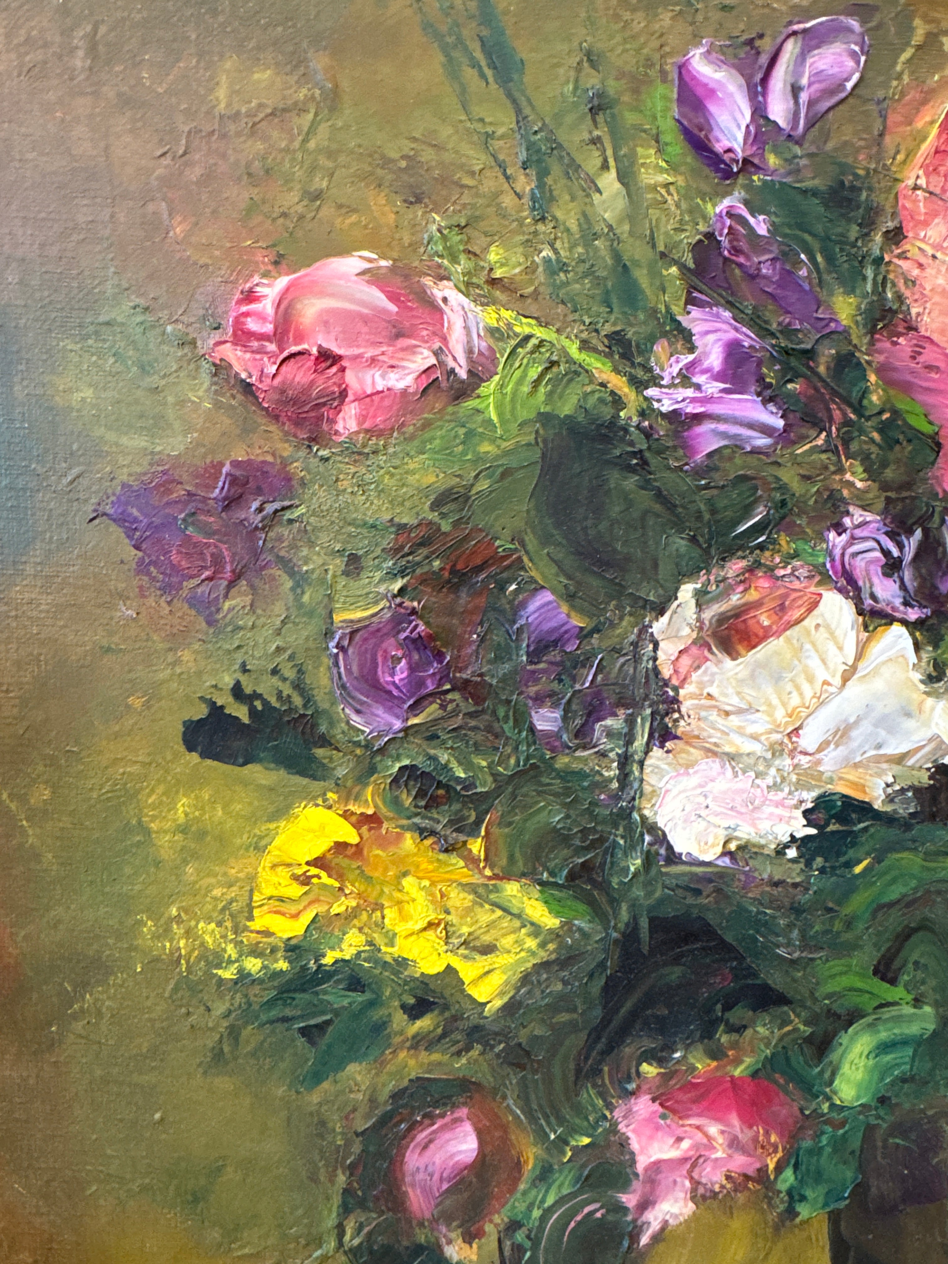 Original Antique French Botanical Canvas Painting