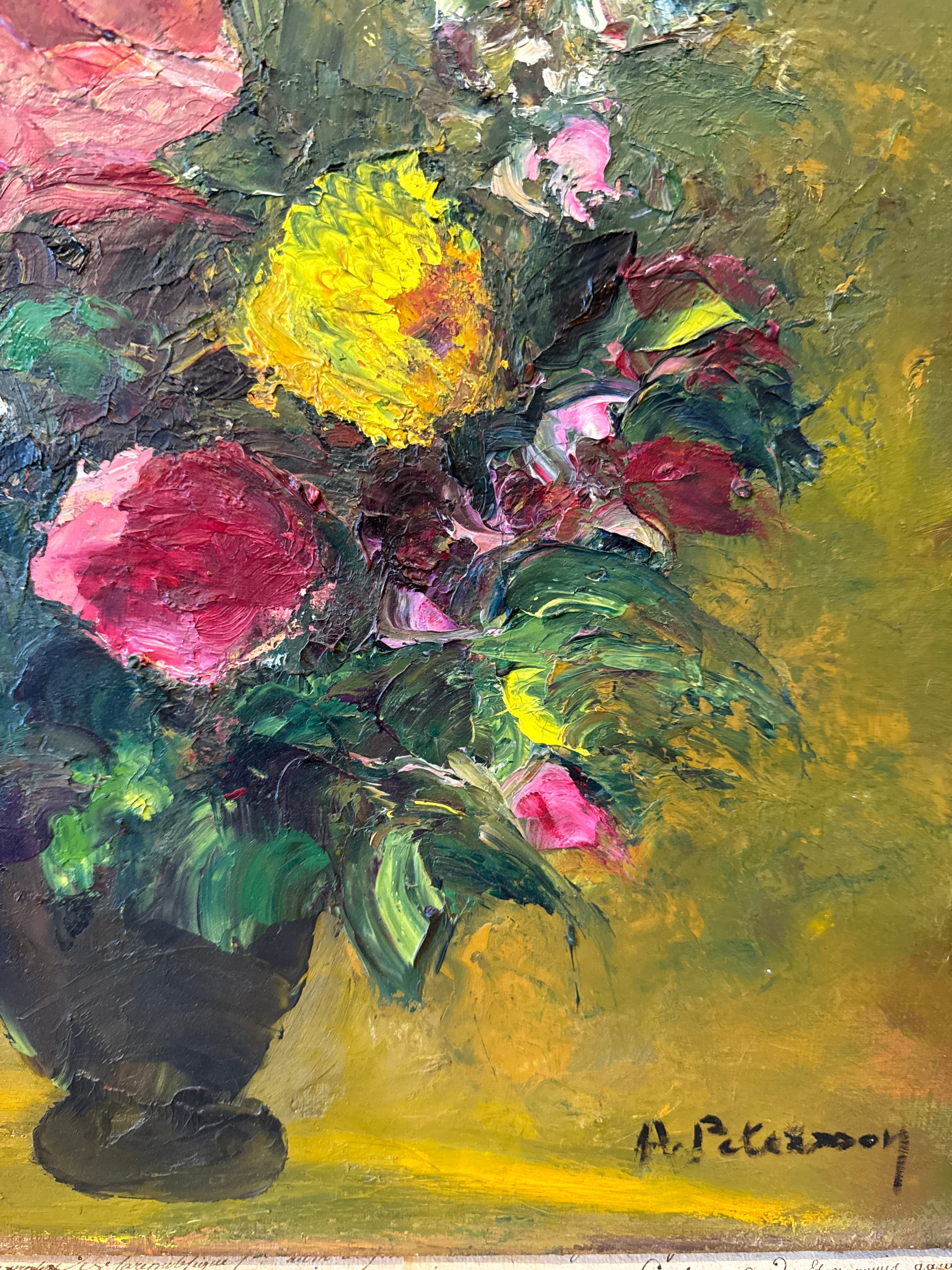 Original Antique French Botanical Canvas Painting