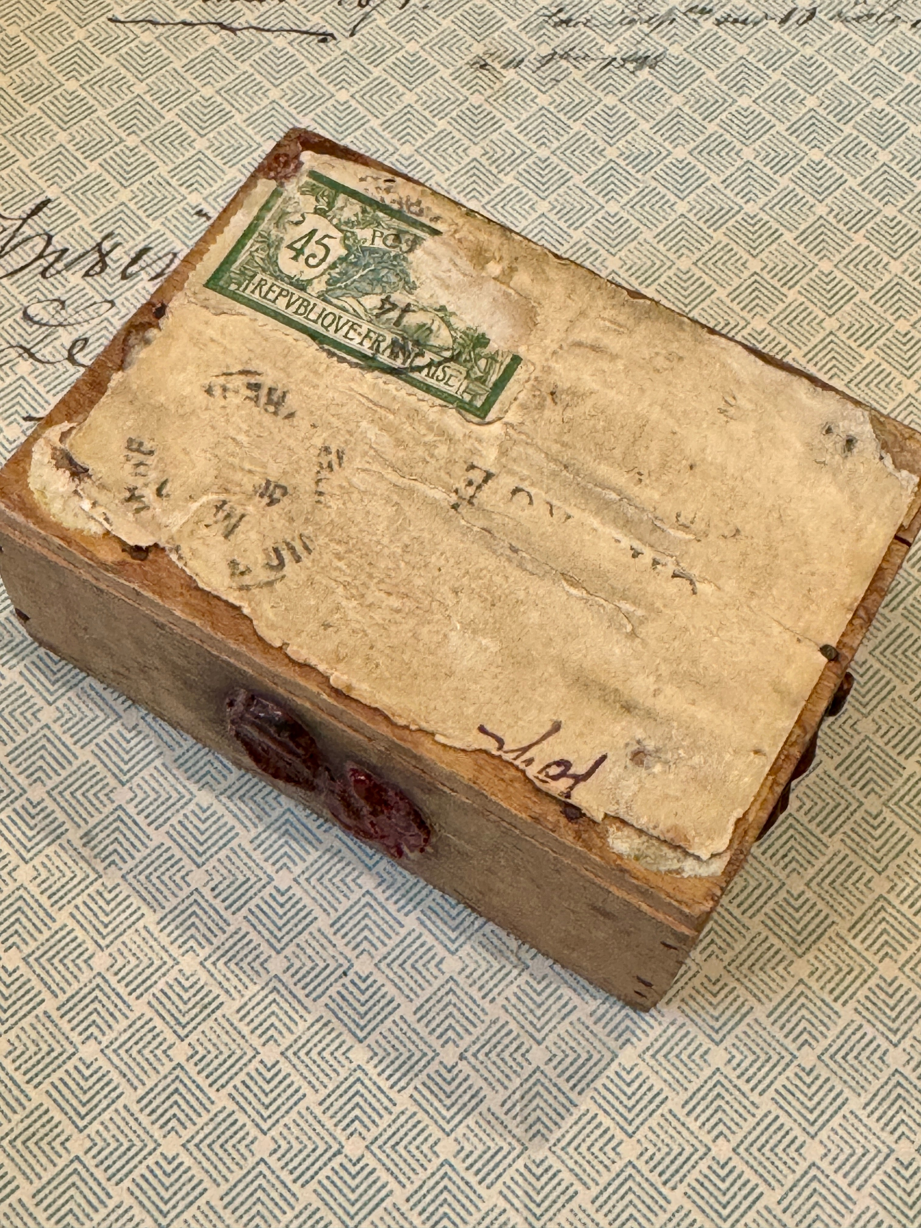 Antique French Boxes with Worn Red Seals