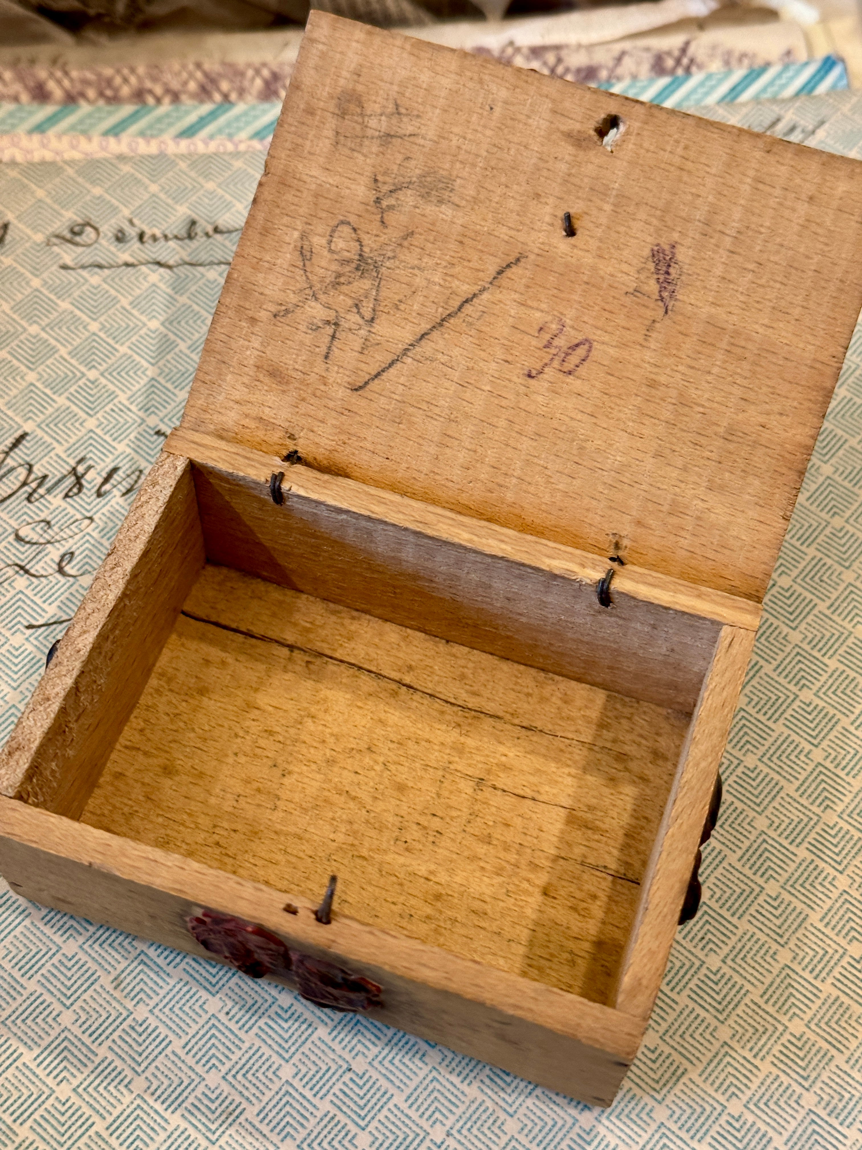 Antique French Boxes with Worn Red Seals