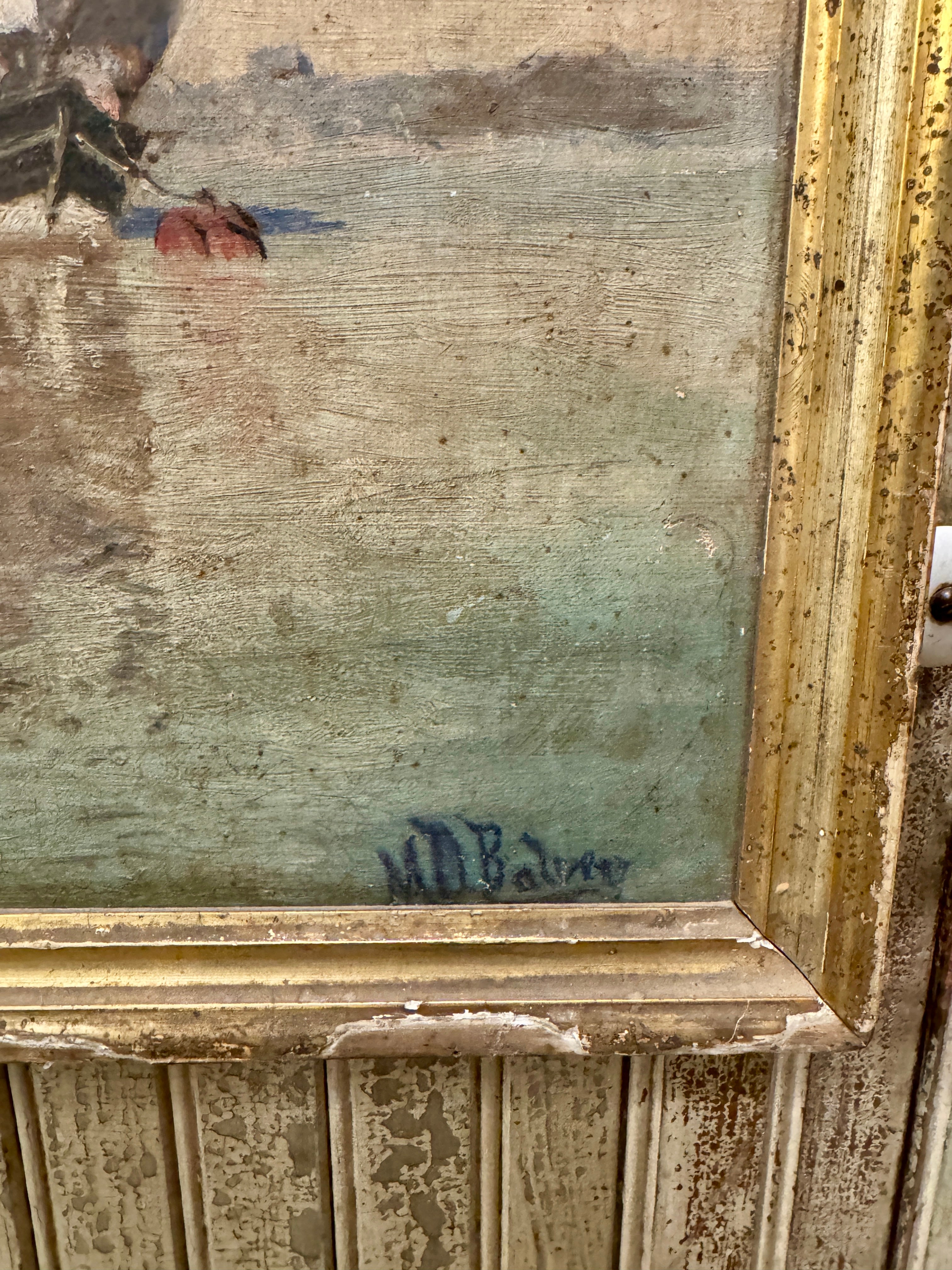 Antique 1800s oil Painting of Ships at Sea