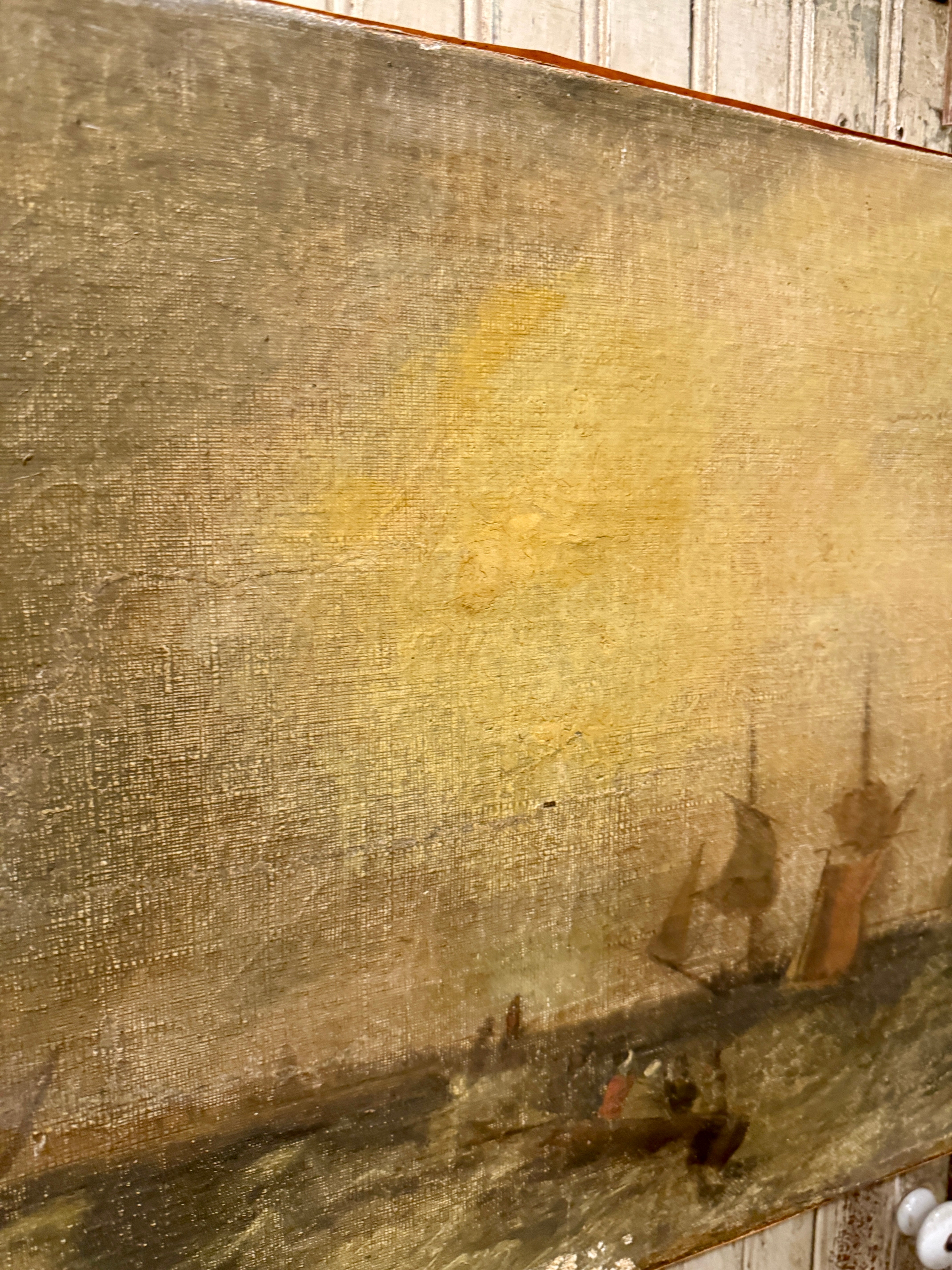 Antique 1800s Nautical Oil Painting