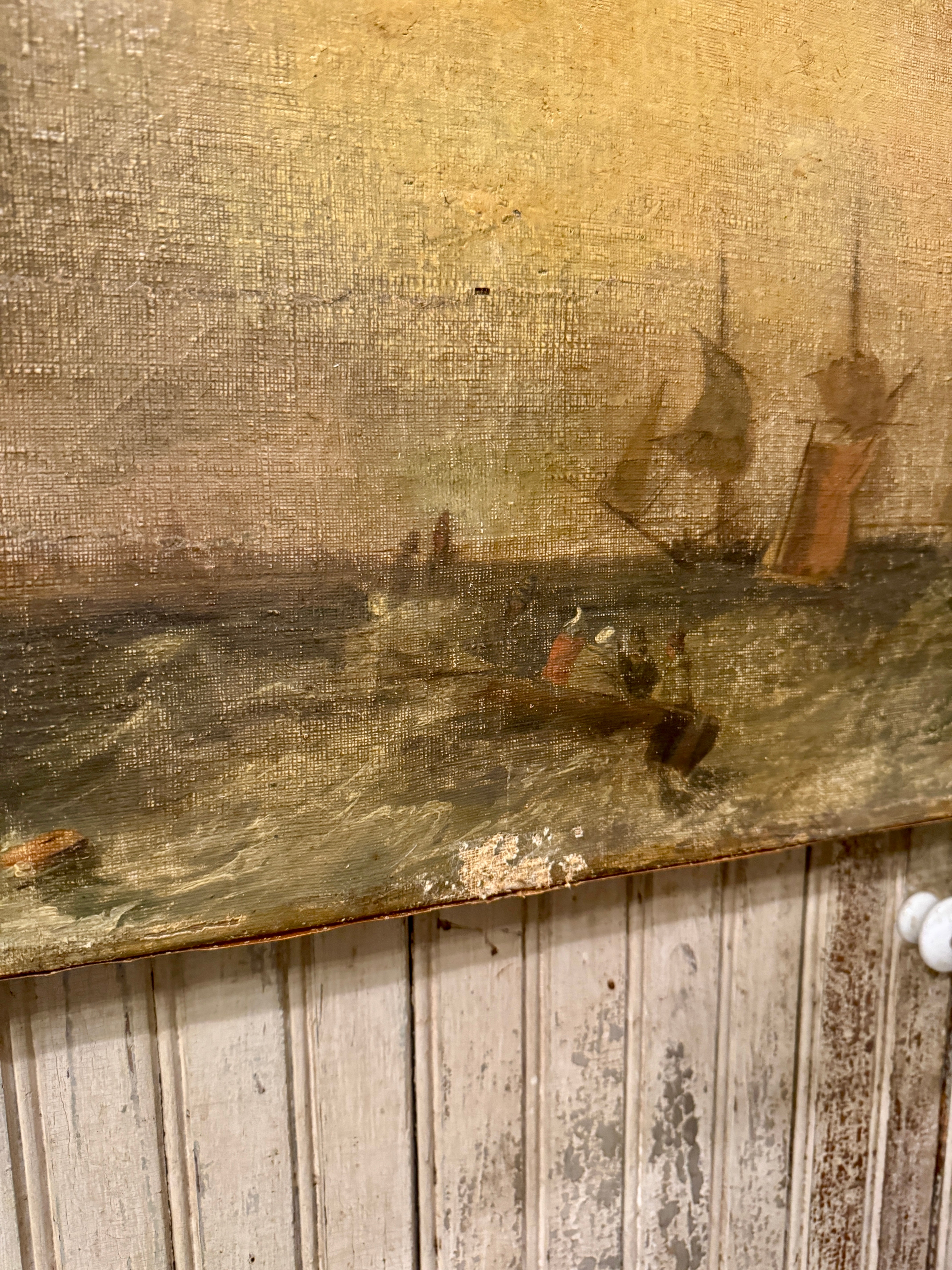 Antique 1800s Nautical Oil Painting