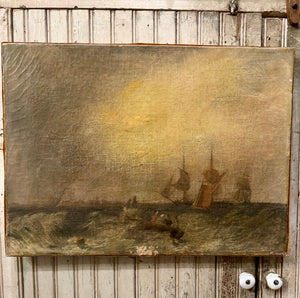 Antique 1800s Nautical Oil Painting