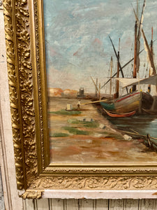 Antique 1800s French Nautical Oil Painting