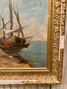 Antique 1800s French Nautical Oil Painting